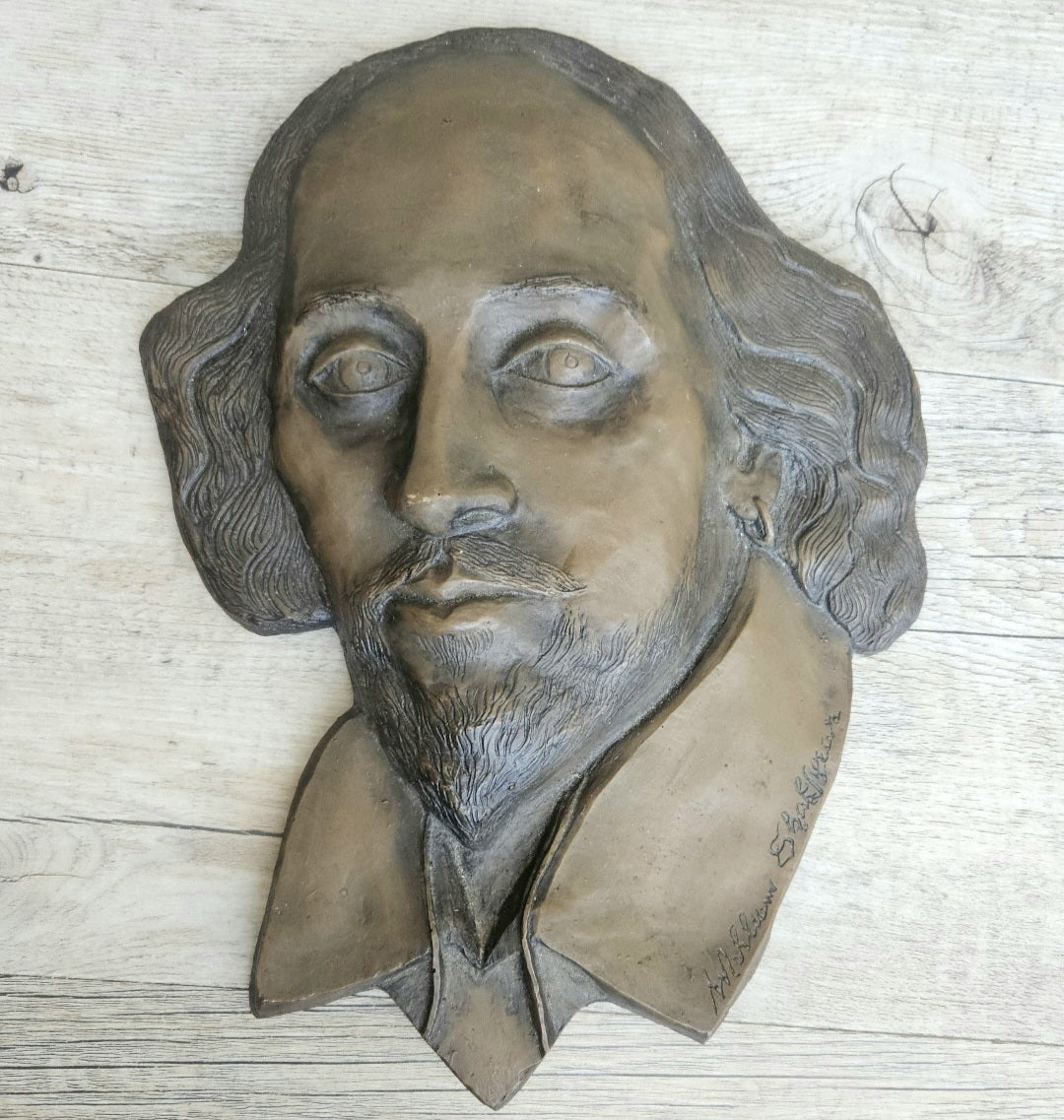 Vintage Large William Shakespeare Wall Sculpture Plaque Bronze-Resin 28cm X 21cm Literary Decor Piece