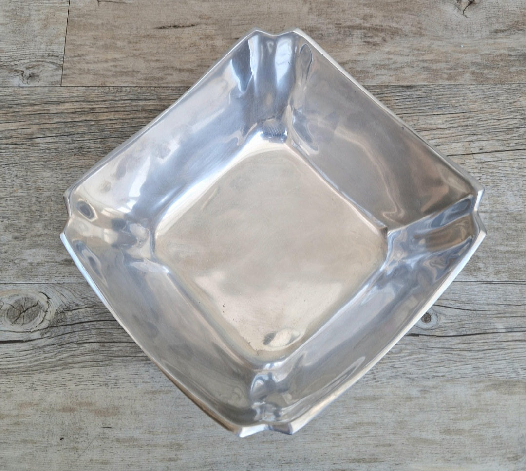 Art Deco Design Large Fruit Bowl Polished Aluminium Metal Heavy Vintage