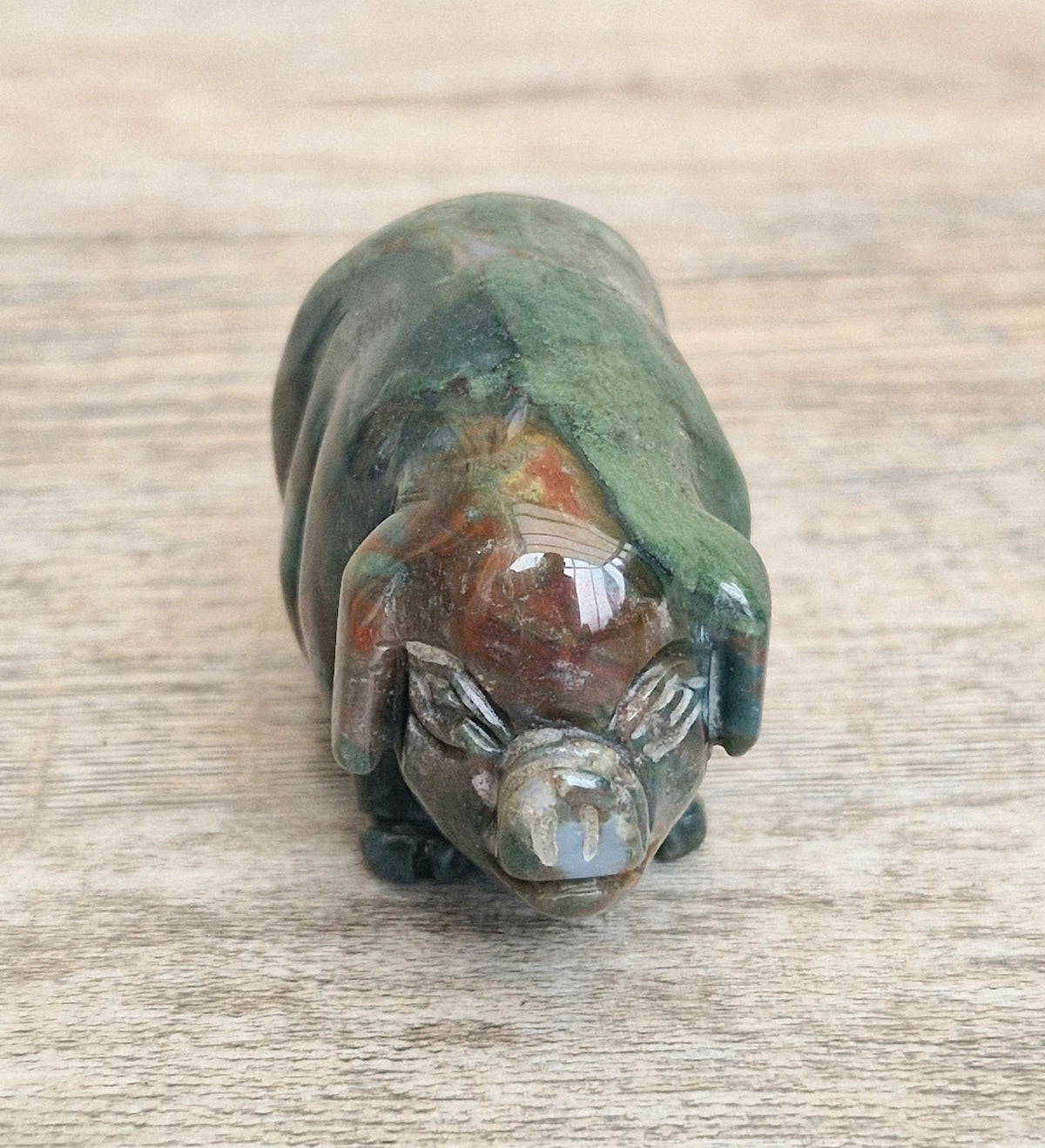 Vintage Fine Carved Moss Agate Standing Pig Figure Ornament 6.3cm