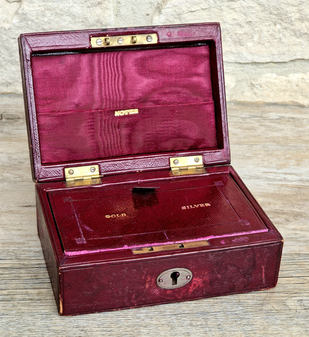 Fine Antique Victorian c.1890 Morrocan Red Leather Bullion Box Coin Box Safe