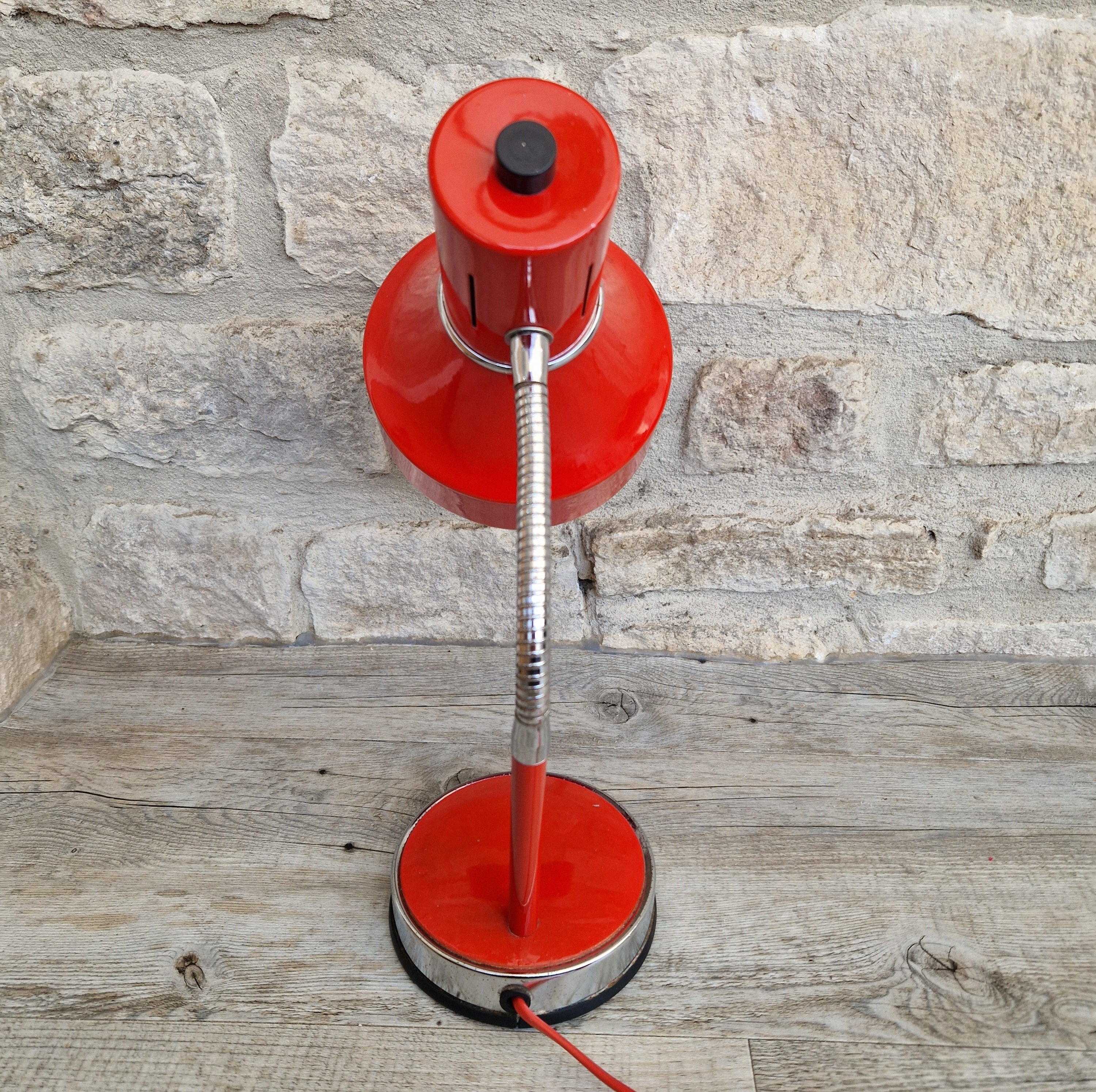 1980s Cherry Red Desk Lamp: Mid Century Space Age Flexible Lamp