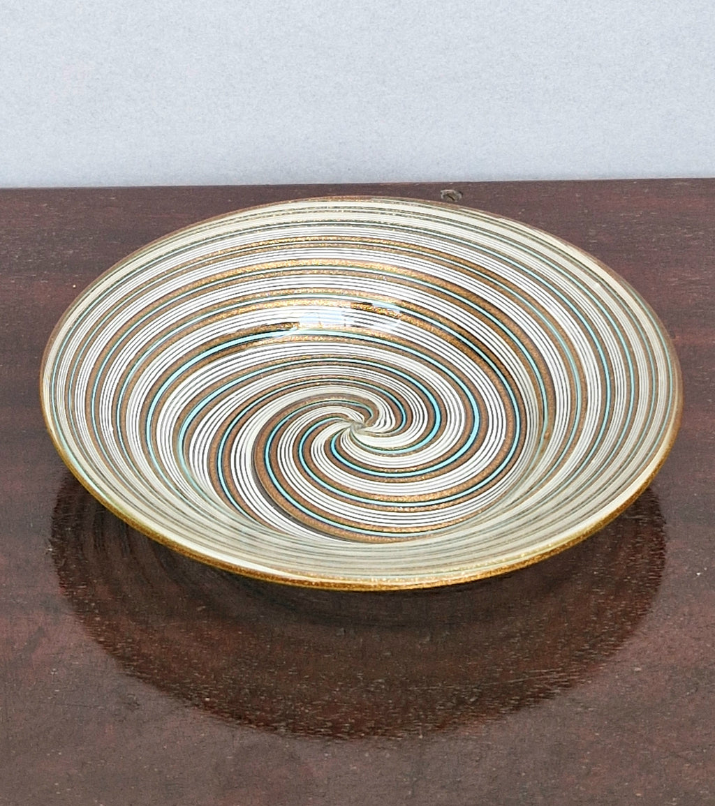 Antique Salviati Murano Glass Dish, Mezza Filigrana, Aventurine, Turquoise Blue, Venetian, c.1860–1872, 16.6cm, Perfect Condition
