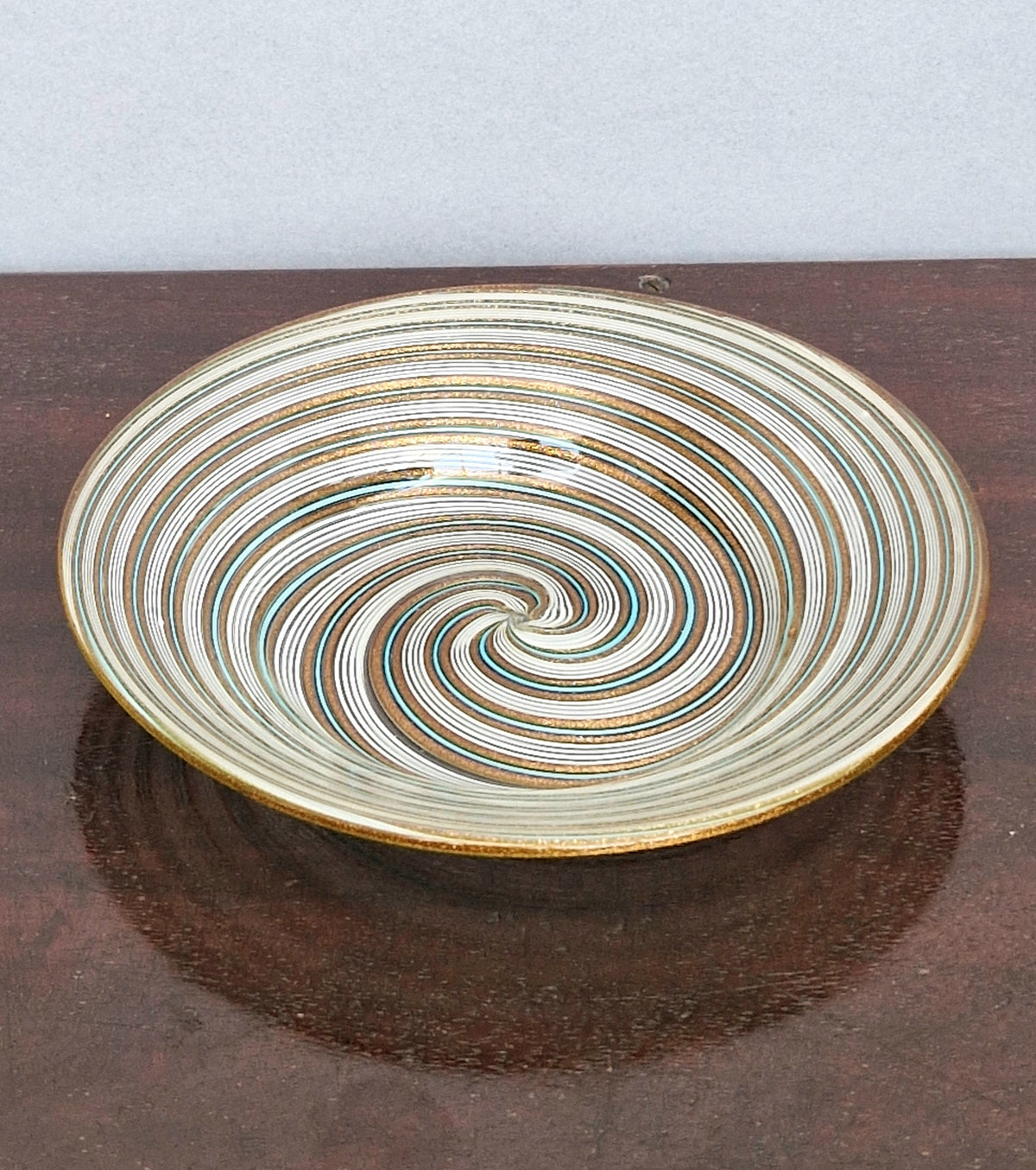 Antique Salviati Murano Glass Dish, Mezza Filigrana, Aventurine, Turquoise Blue, Venetian, c.1860–1872, 16.6cm, Perfect Condition