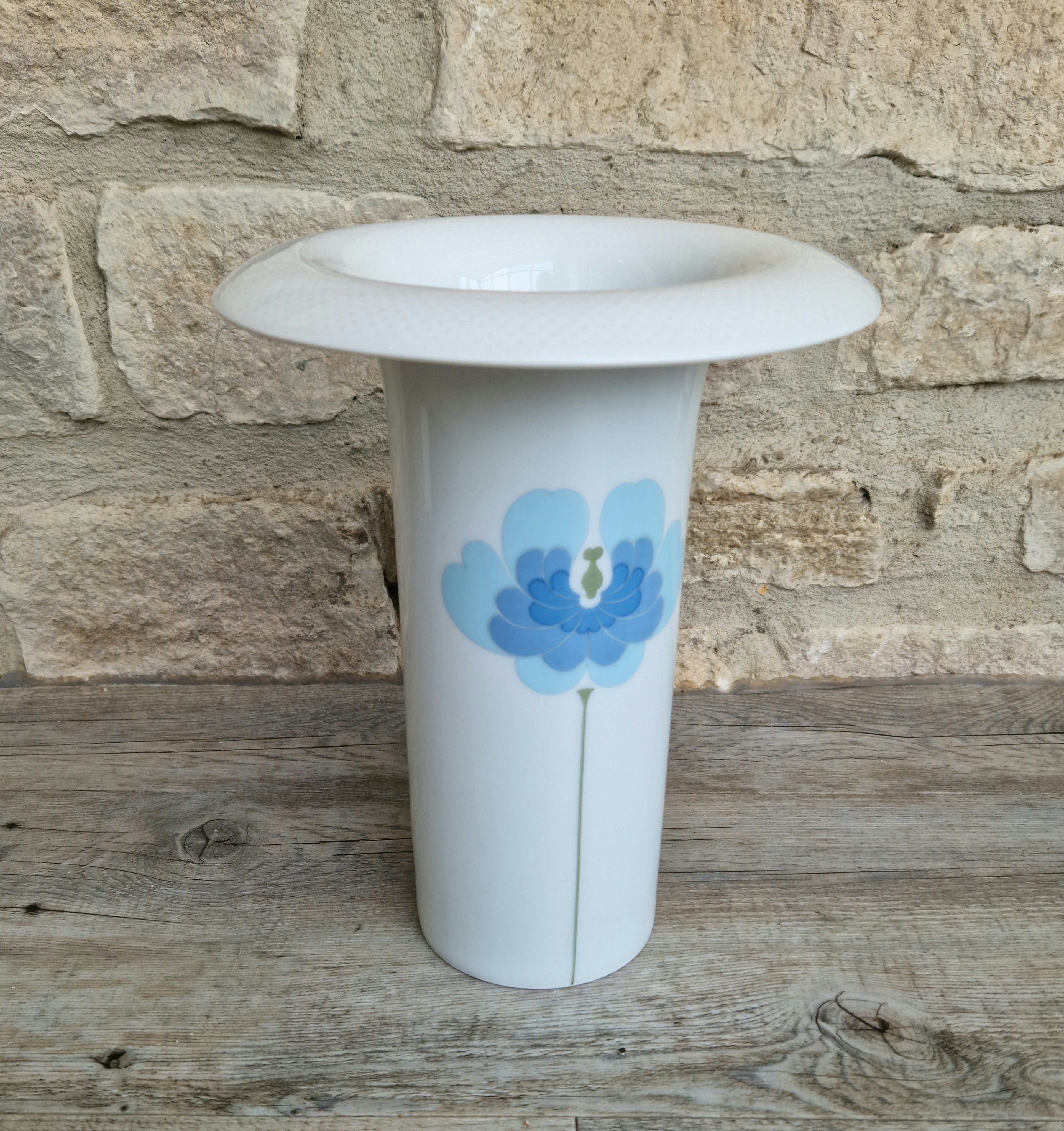 Vintage Rosenthal Studio Line Vase: Tapio Wirkkala White Porcelain with Blue Flower