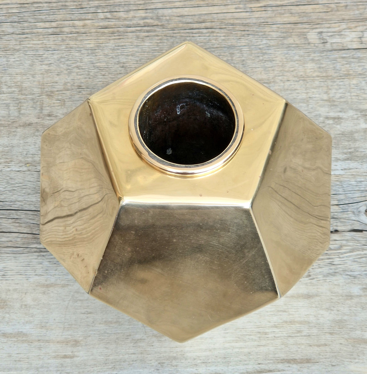 Antique Geometric Brass Dodecahedron Vase Secessionist Jugendstil Planter With Copper Removable Insert Liner
