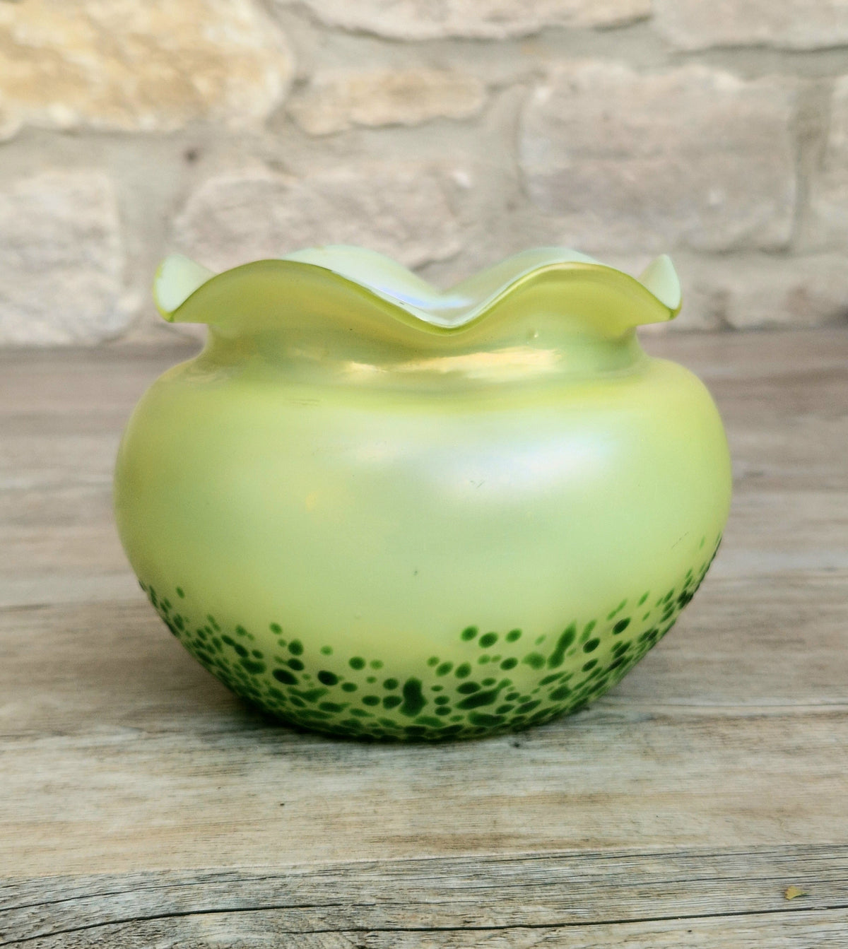 Antique Late 19th Century Bohemian Art Glass Vase, Loetz-Heckert Tradition, Iridescent Yellow Green, Rare Cabinet Vase