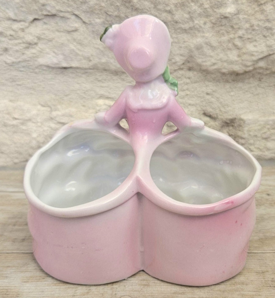 Antique Pink Lady Crinoline Dress Victorian Era Porcelain Dressing Table Decor Boudoir Figurine