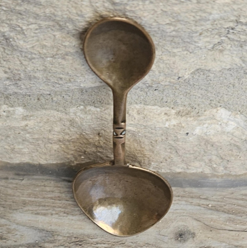 Antique 19thC Copper Double Ended Measuring Spoon Small 9cm Apothecary Gold Dust Weight Spoon 8g