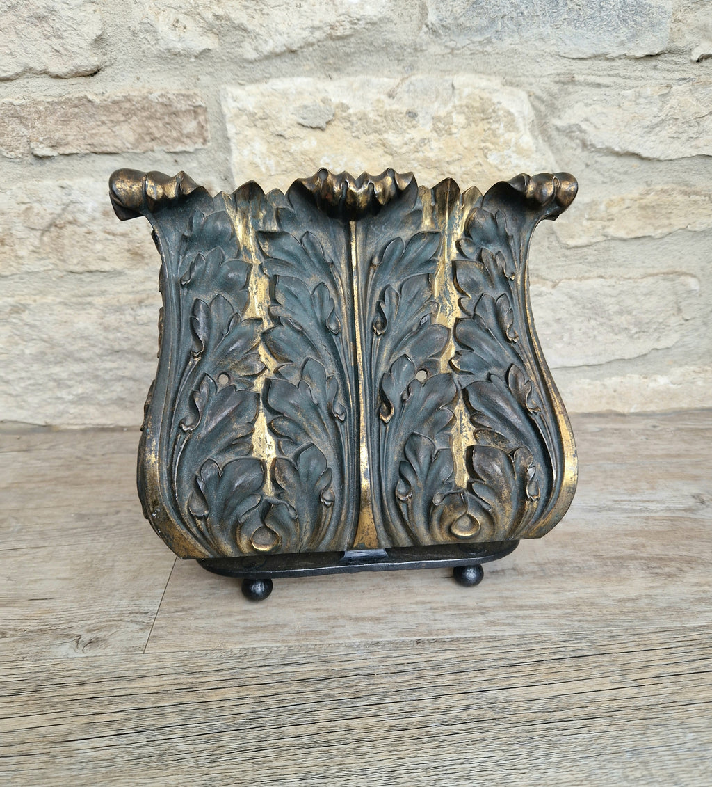 Antique Cast Bronze & Wrought Iron Acanthus Leaf Rococo Book Rest Stand
