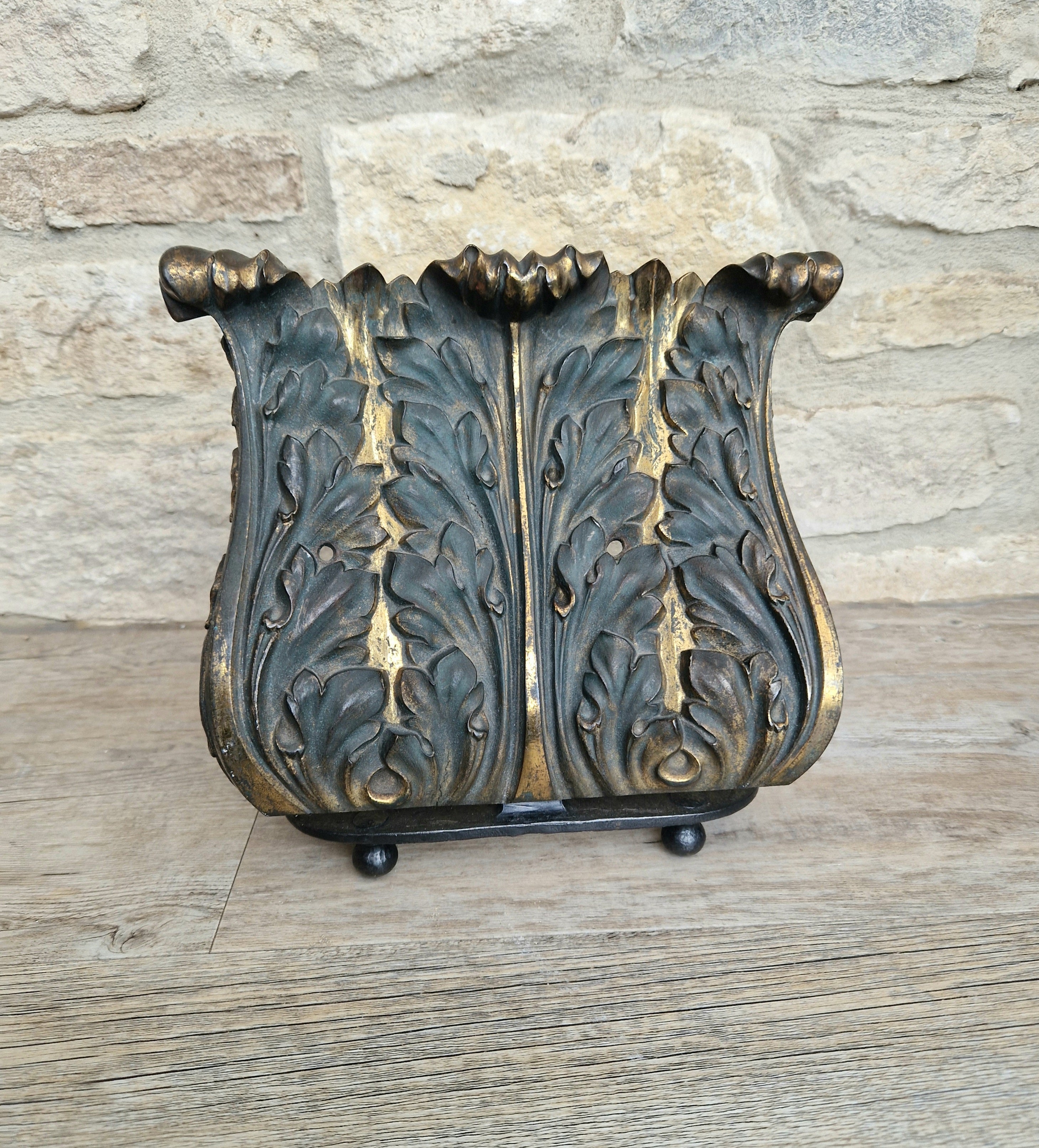 Antique Cast Bronze & Wrought Iron Acanthus Leaf Rococo Book Rest Stand