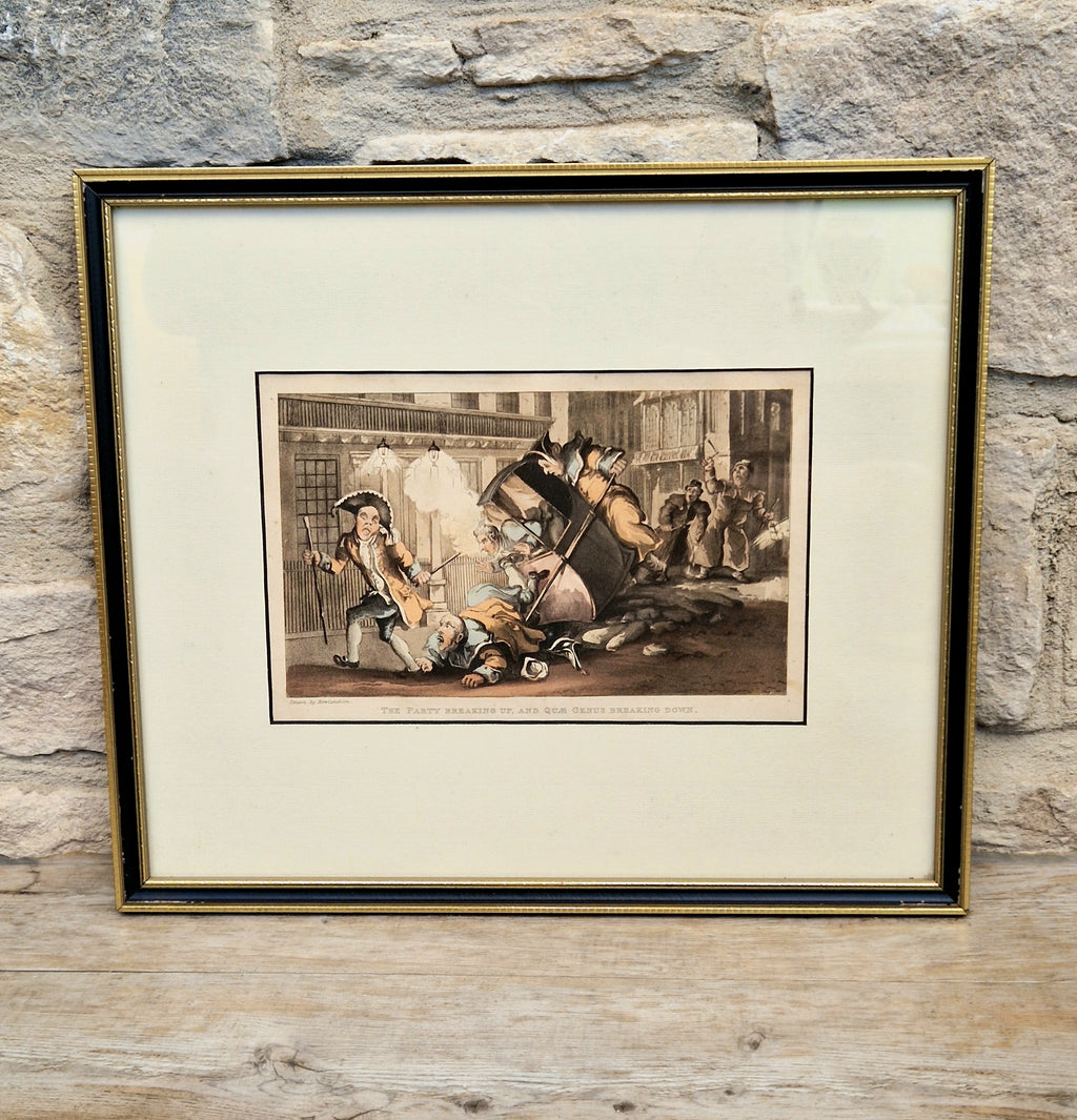 Thomas Rowlandson Lithograph Print 'The Party Breaking Up, And Quae Genus Breaking Down' Framed Wall Art