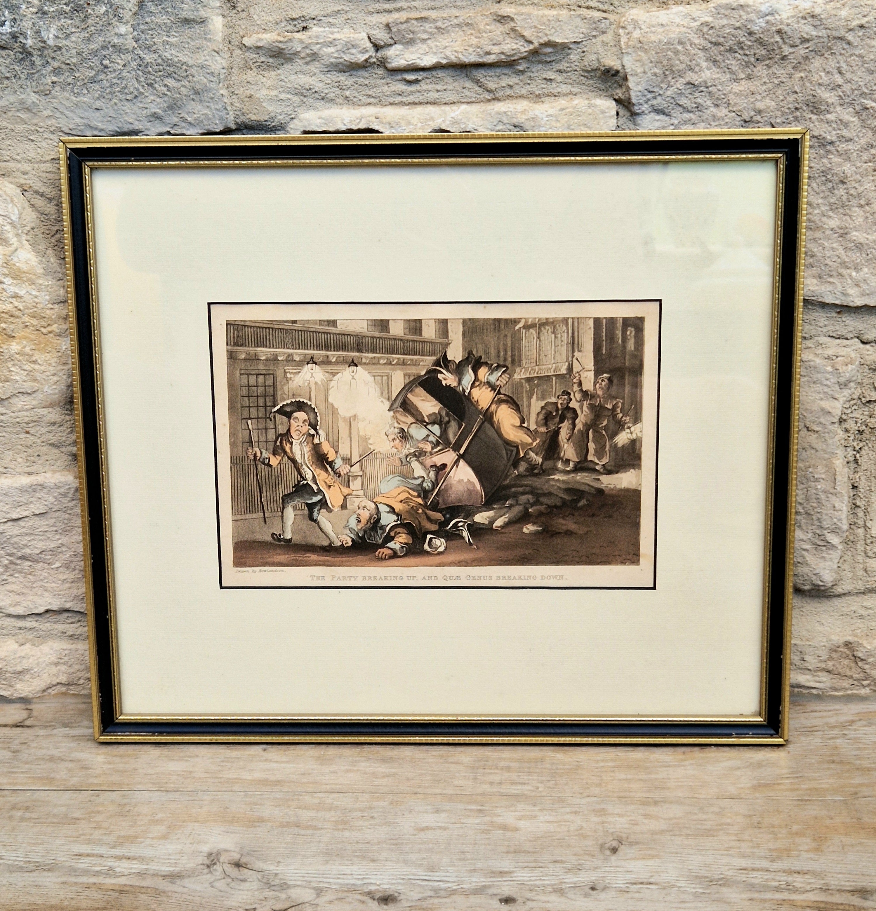 Thomas Rowlandson Lithograph Print 'The Party Breaking Up, And Quae Genus Breaking Down' Framed Wall Art