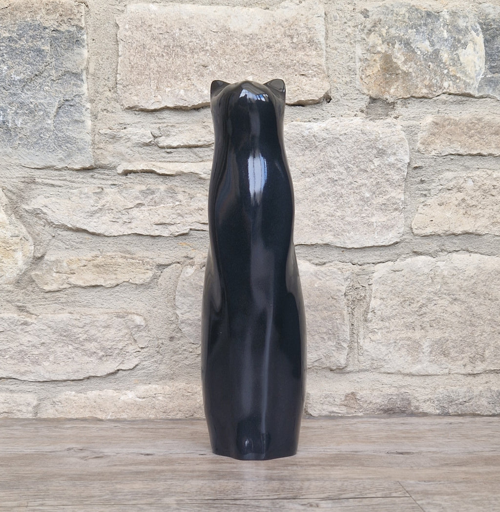 Perry Lancaster Artforum Sitting Cat Gloss Black Heavy Resin Figure Vintage 32cm