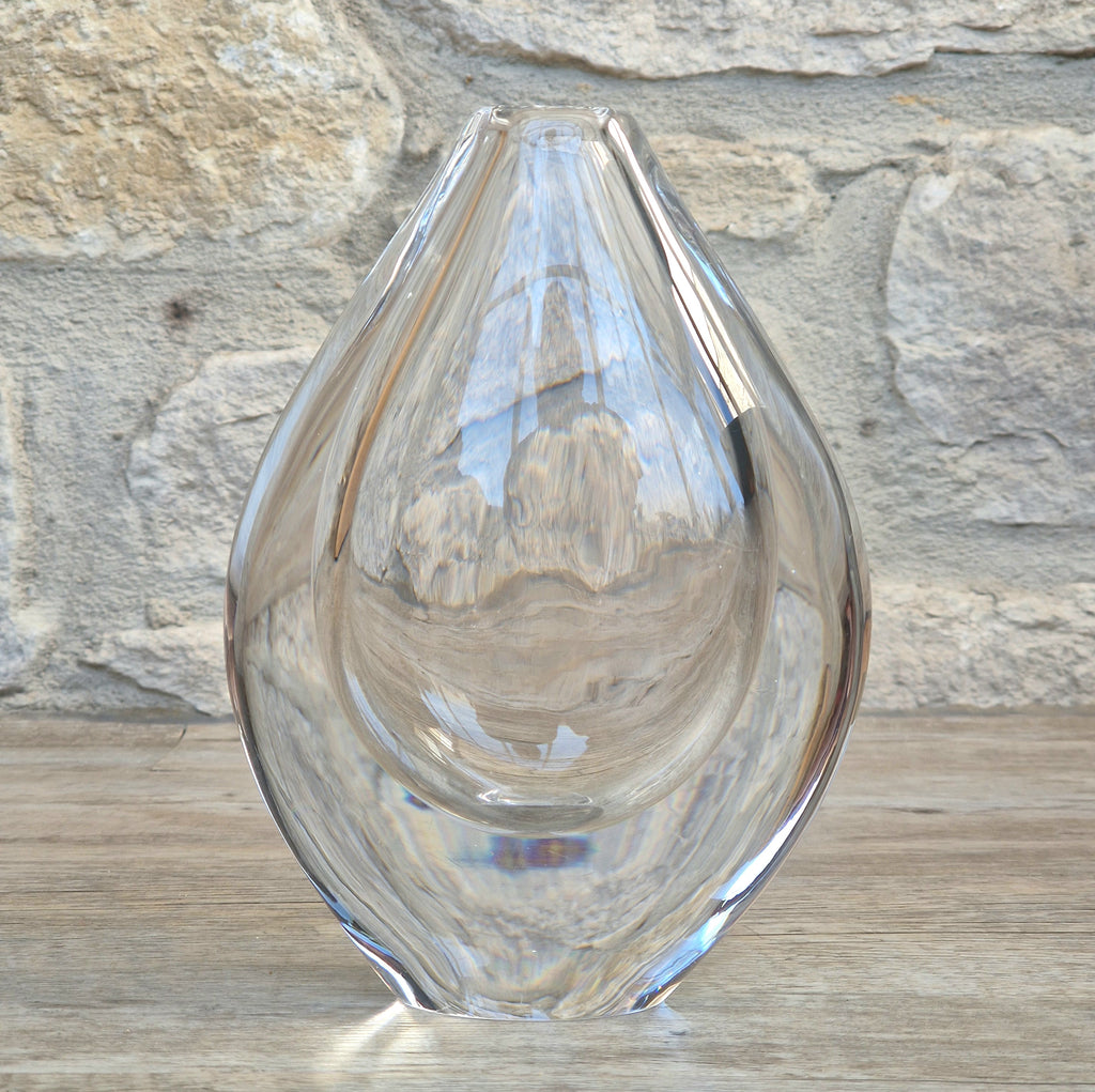 Vintage Orrefors PU3632 Crystal Teardrop Vase Mid Century Swedish Art Glass Sven Palmqvist 16cm