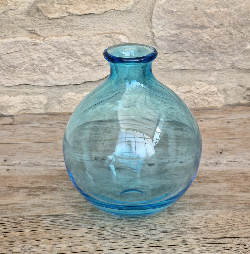 Mid-Century Kingfisher Blue Dartington Glass Mould Blown Globe Vase 17cm Rare