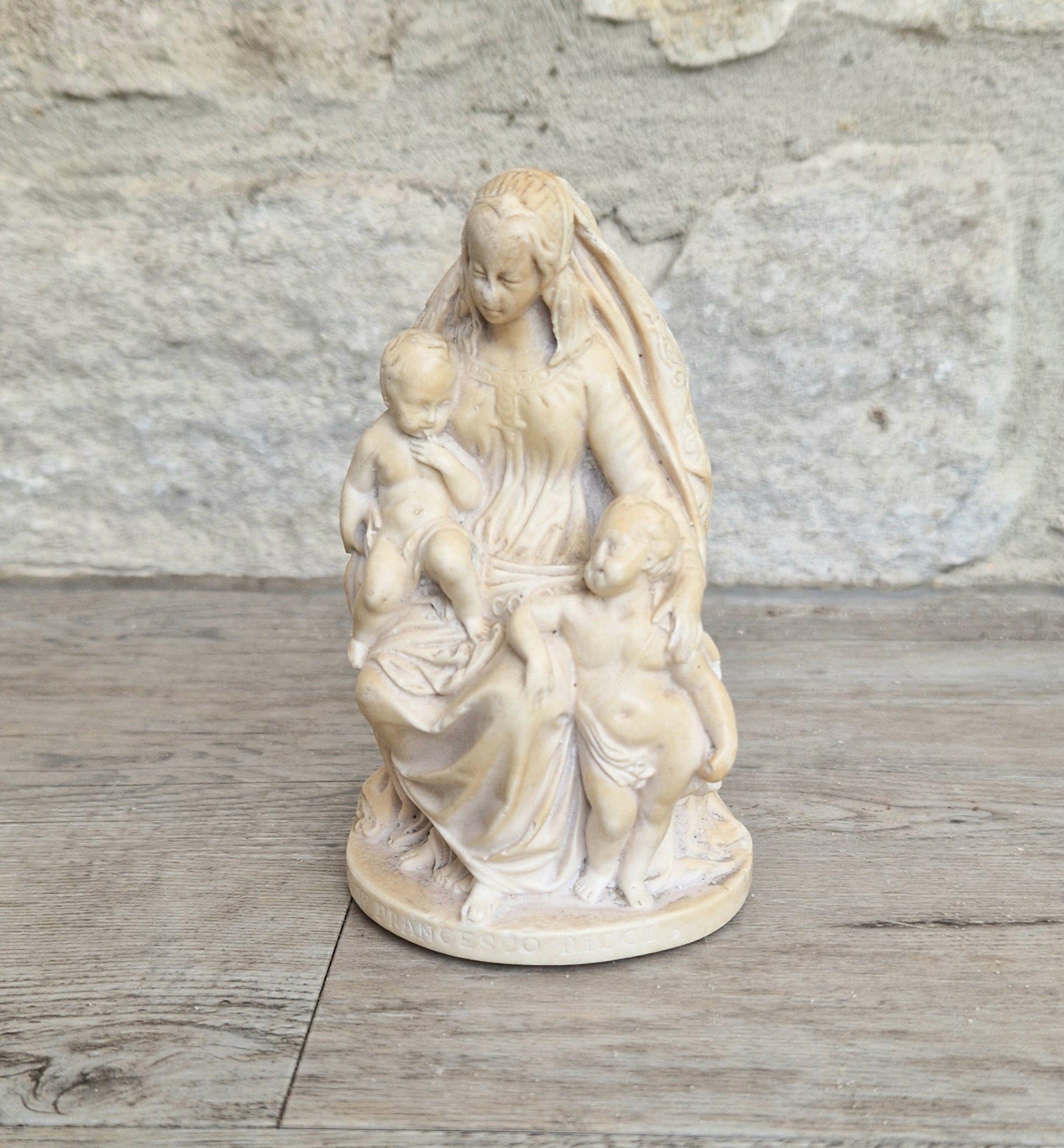 19th Century Antique Meerschaum Figurine Madonna & Child, St John Cherub. Hand-Carved Italian Grand Tour.