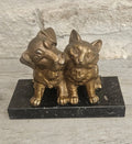 Antique Art Deco Spelter Cat and Dog Figurine on Black Marble Base 16cm X 8cm