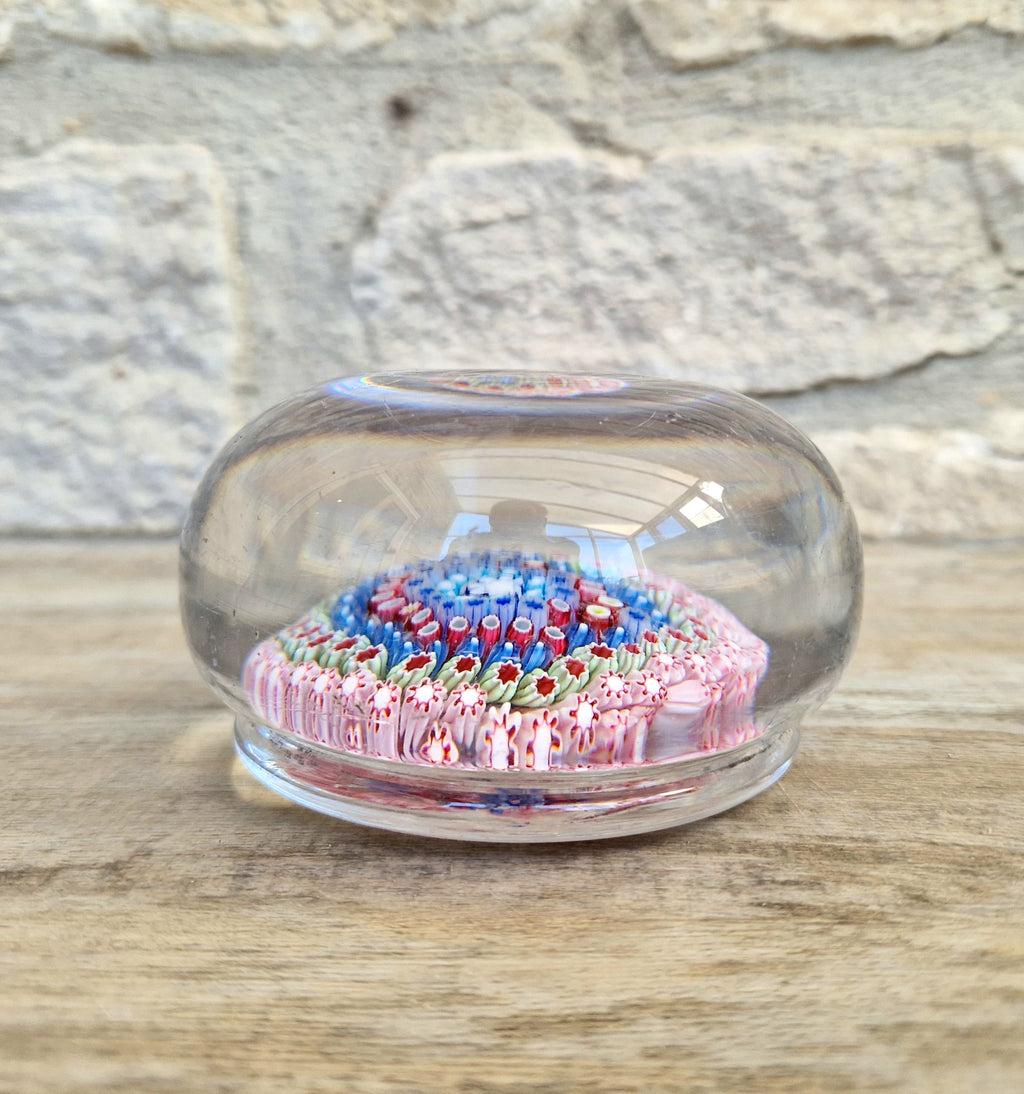 Old English Richardsons Magnum Concentric Millifiore Canes Footed Glass Paperweight