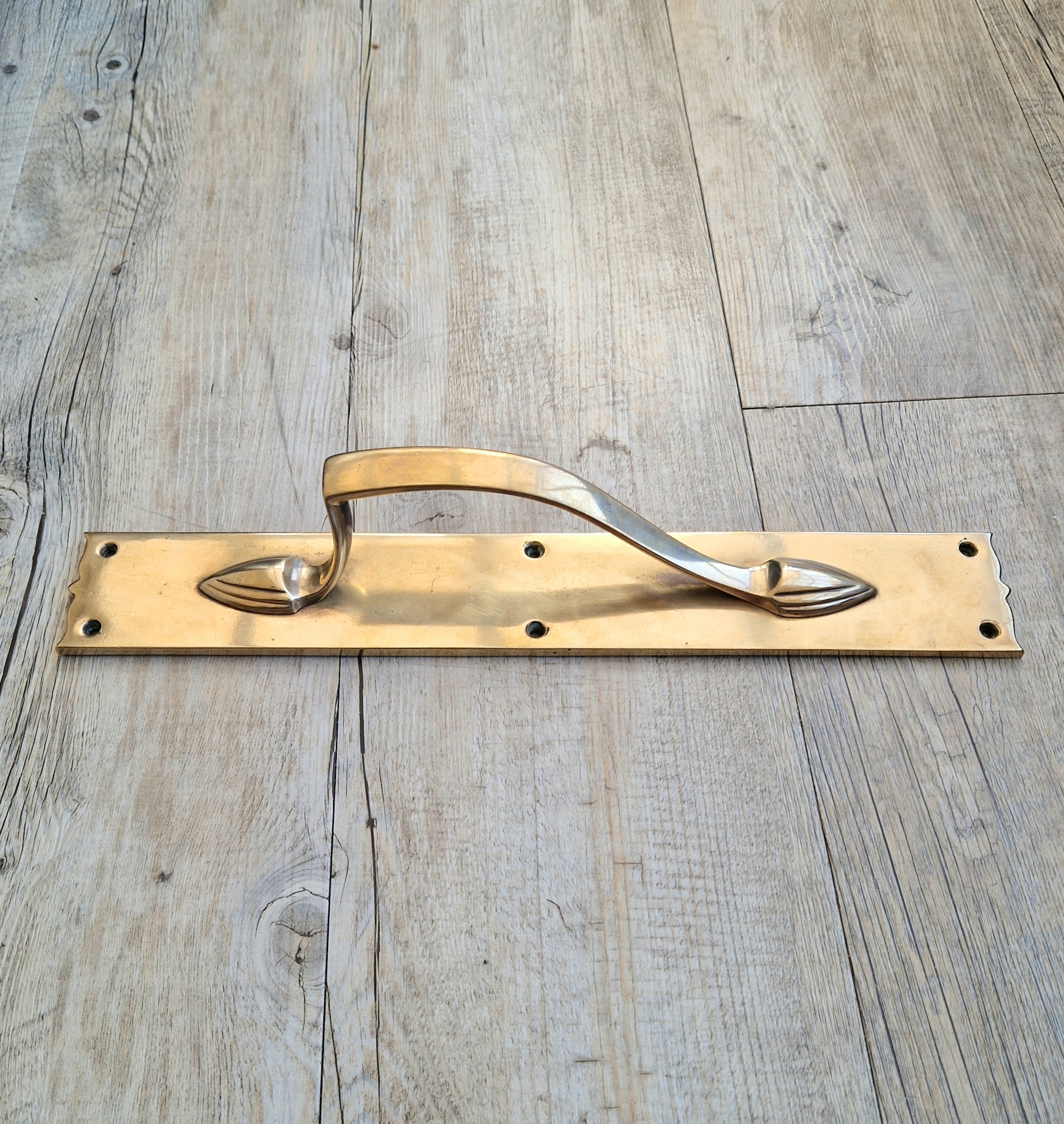 Art Nouveau Solid Brass Door Pull Hande & Back Plate Antique 15" (38cm)