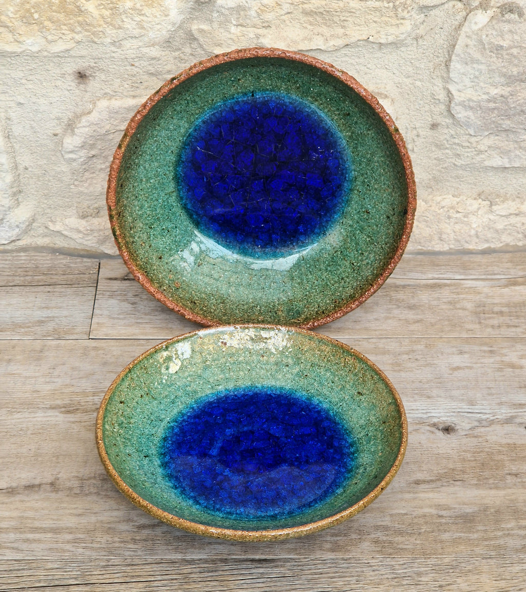 Vintage Studio Art Pottery Alan Hemmings Nested Blue Crackle Glaze Ceramic Bowls