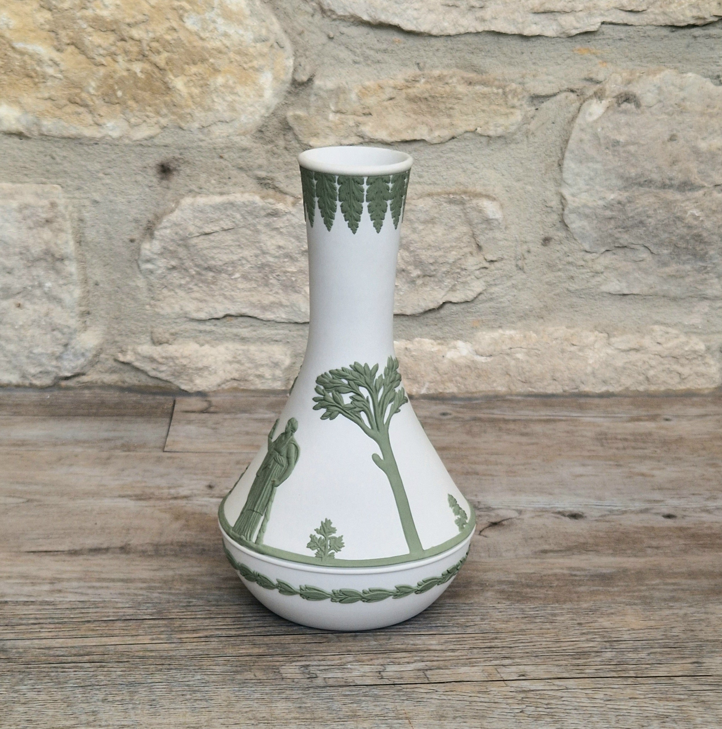 Vintage Wedgwood Jasperware Sage on White Parnassus Vase