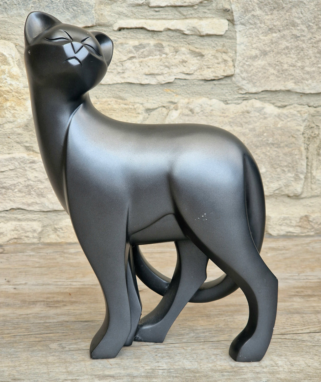 4D Art Cat Sculpture Figurine 2010 Black Animal Forms Stylized Matte Ornament 30cm