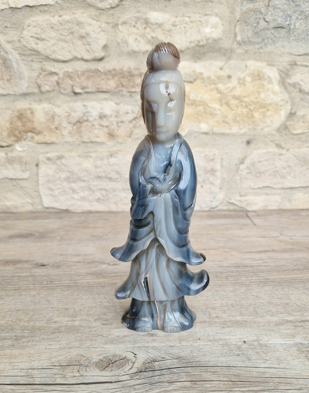 Antique Carved Chinese Agate Figure Kuan Yin Bodhisattva of Compassion *Repair