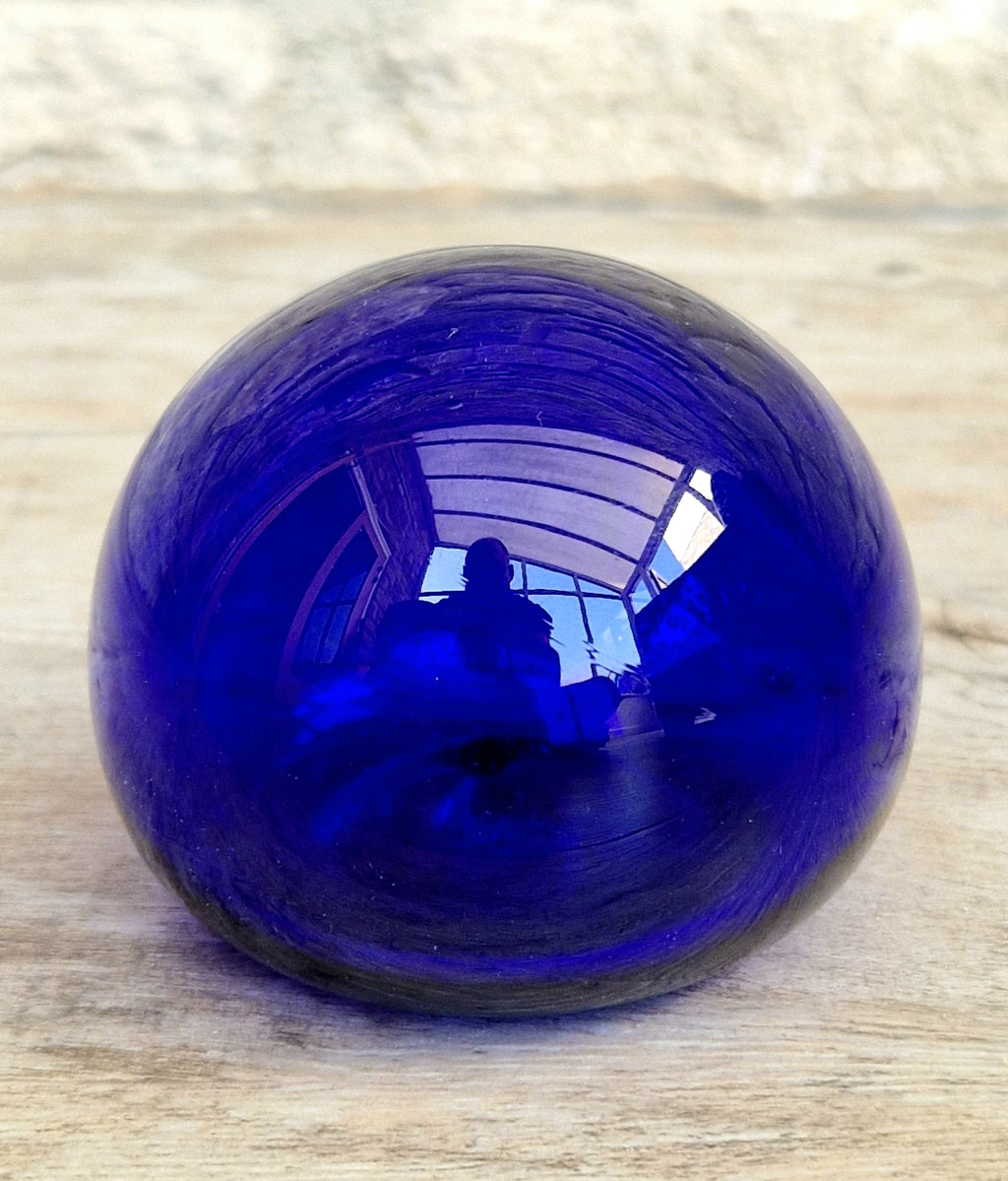 Signed Bristol Blue Glass Hollow Friendship Ball 6.5cm Handmade Vintage British Studio Art Orb