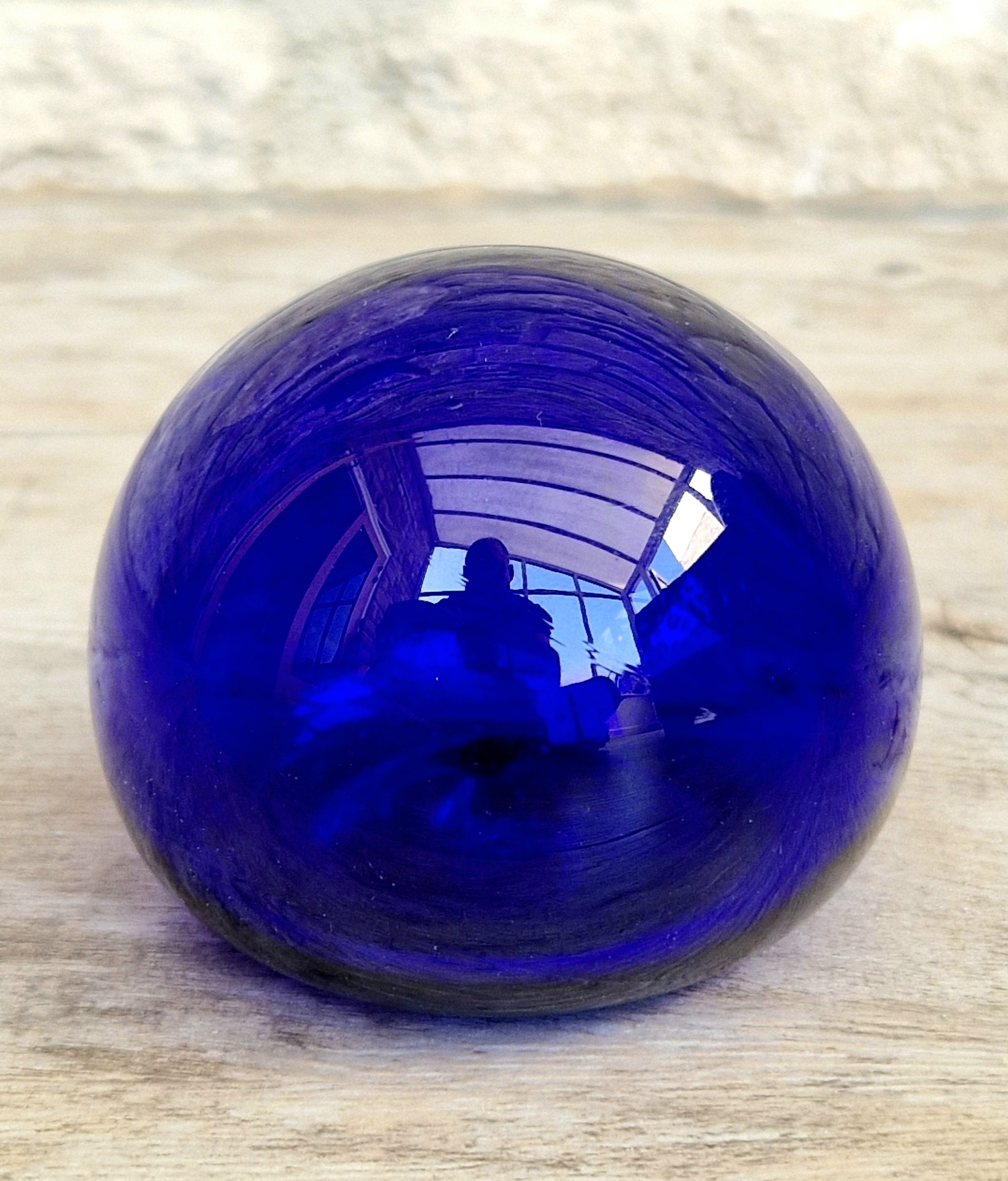 Signed Bristol Blue Glass Hollow Friendship Ball 6.5cm Handmade Vintage British Studio Art Orb
