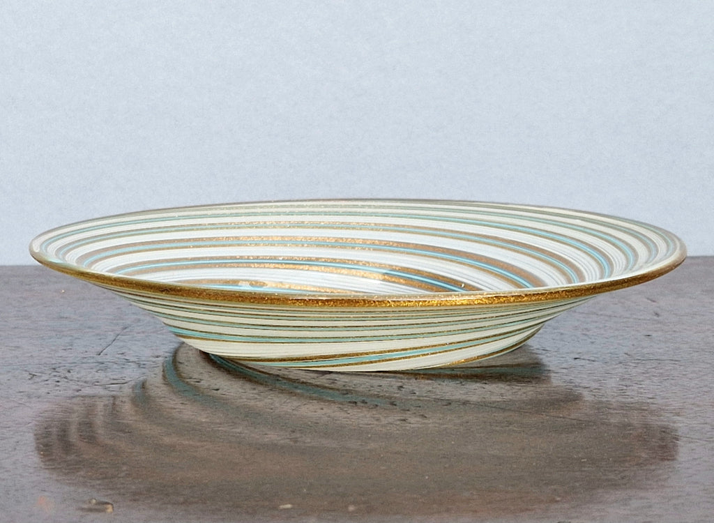 Antique Salviati Murano Glass Dish, Mezza Filigrana, Aventurine, Turquoise Blue, Venetian, c.1860–1872, 16.6cm, Perfect Condition