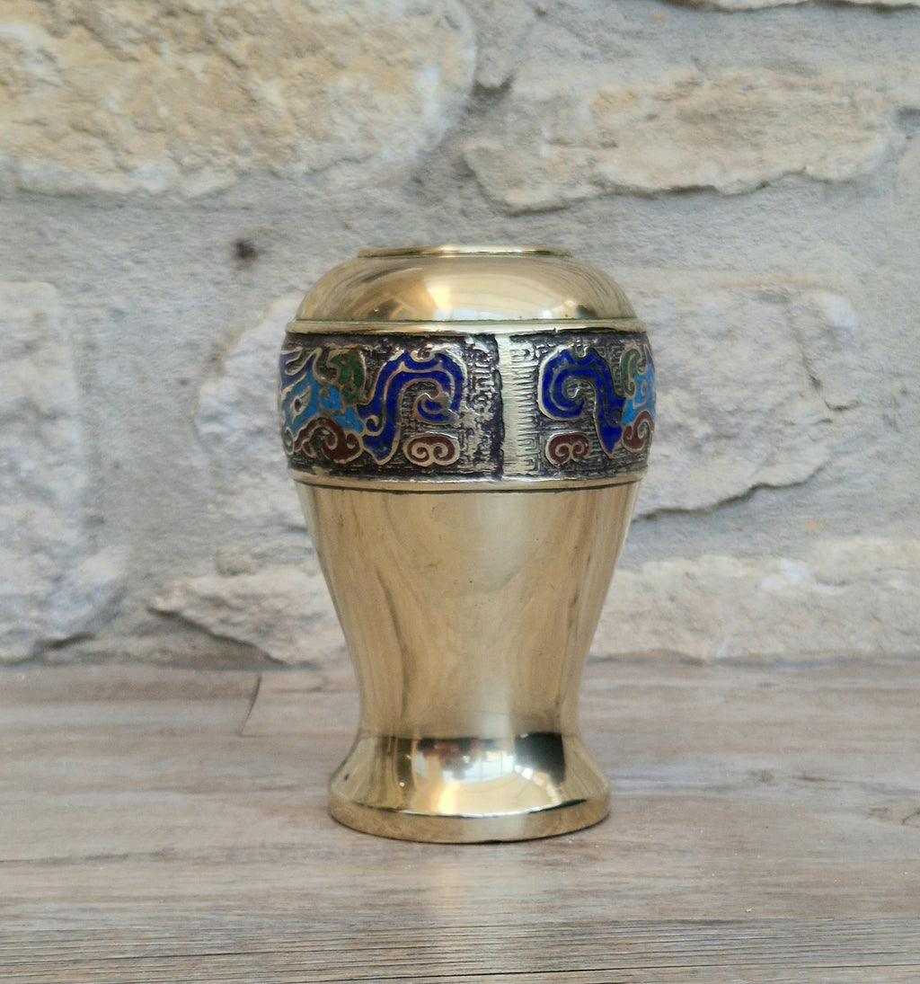 Chinese Late Qing Champleve Enamelled Bronze Small Vase 19th Century Antique