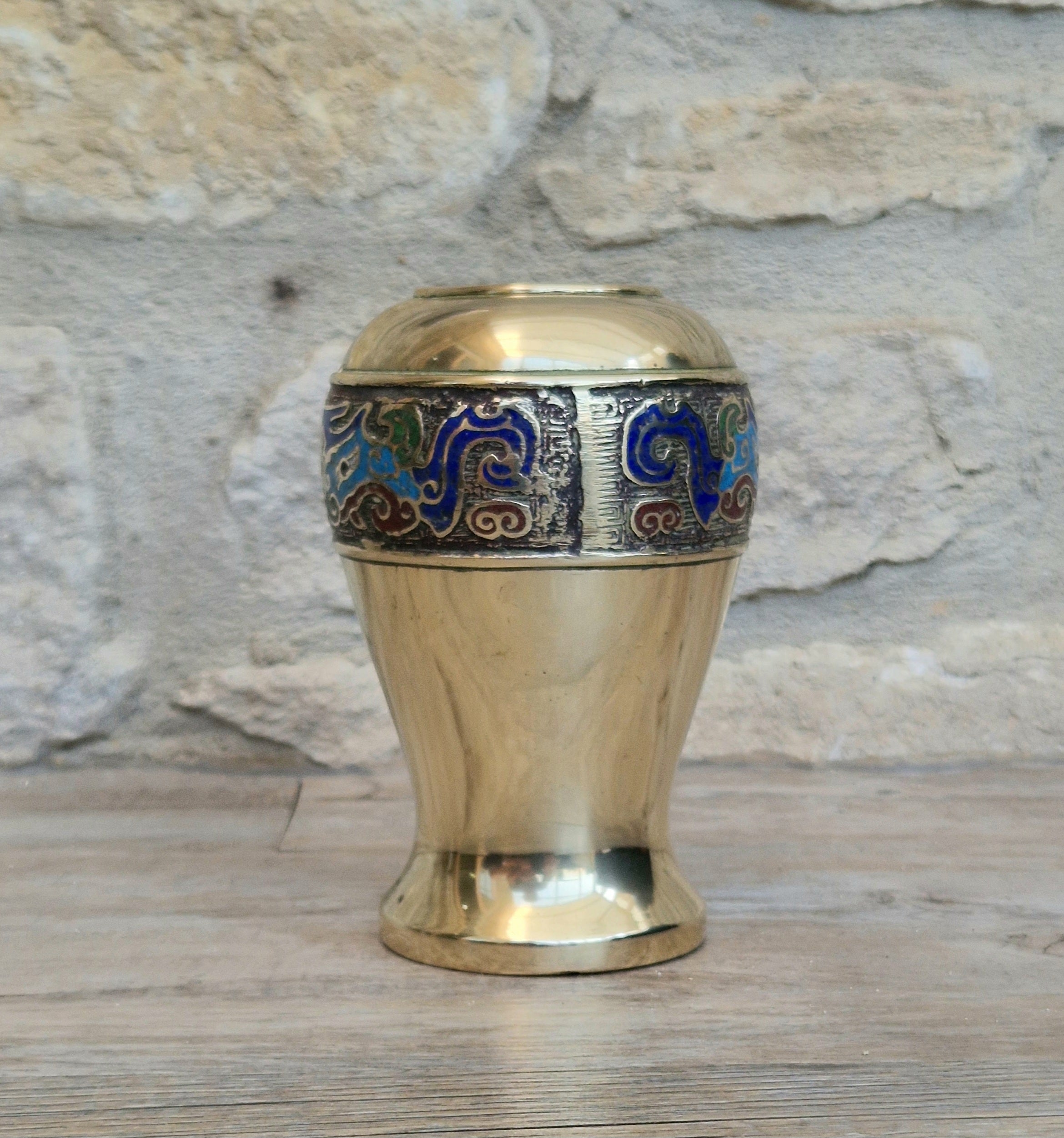 Chinese Late Qing Champleve Enamelled Bronze Small Vase 19th Century Antique