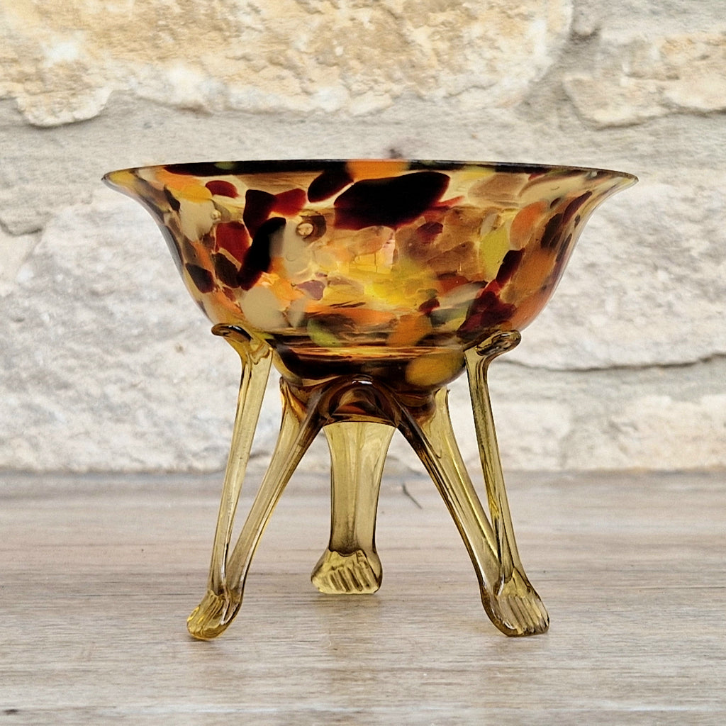 Vintage Italian Style Art Glass Bowl Confetti Glass Three Legged Tripod Bowl