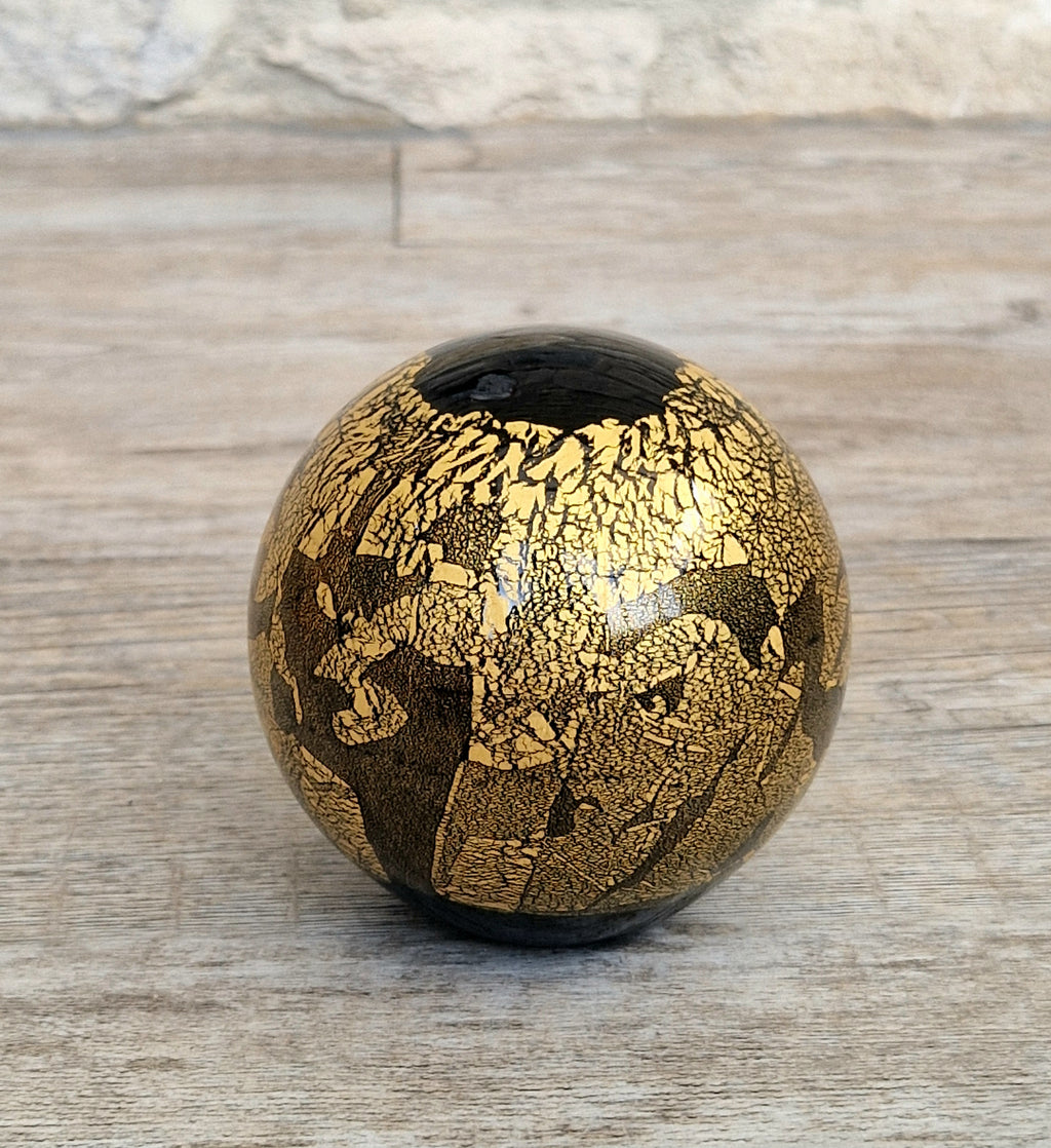 Isle of Wight Art Glass Black Azurene Ball Paperweight Michael Harris 1970s England