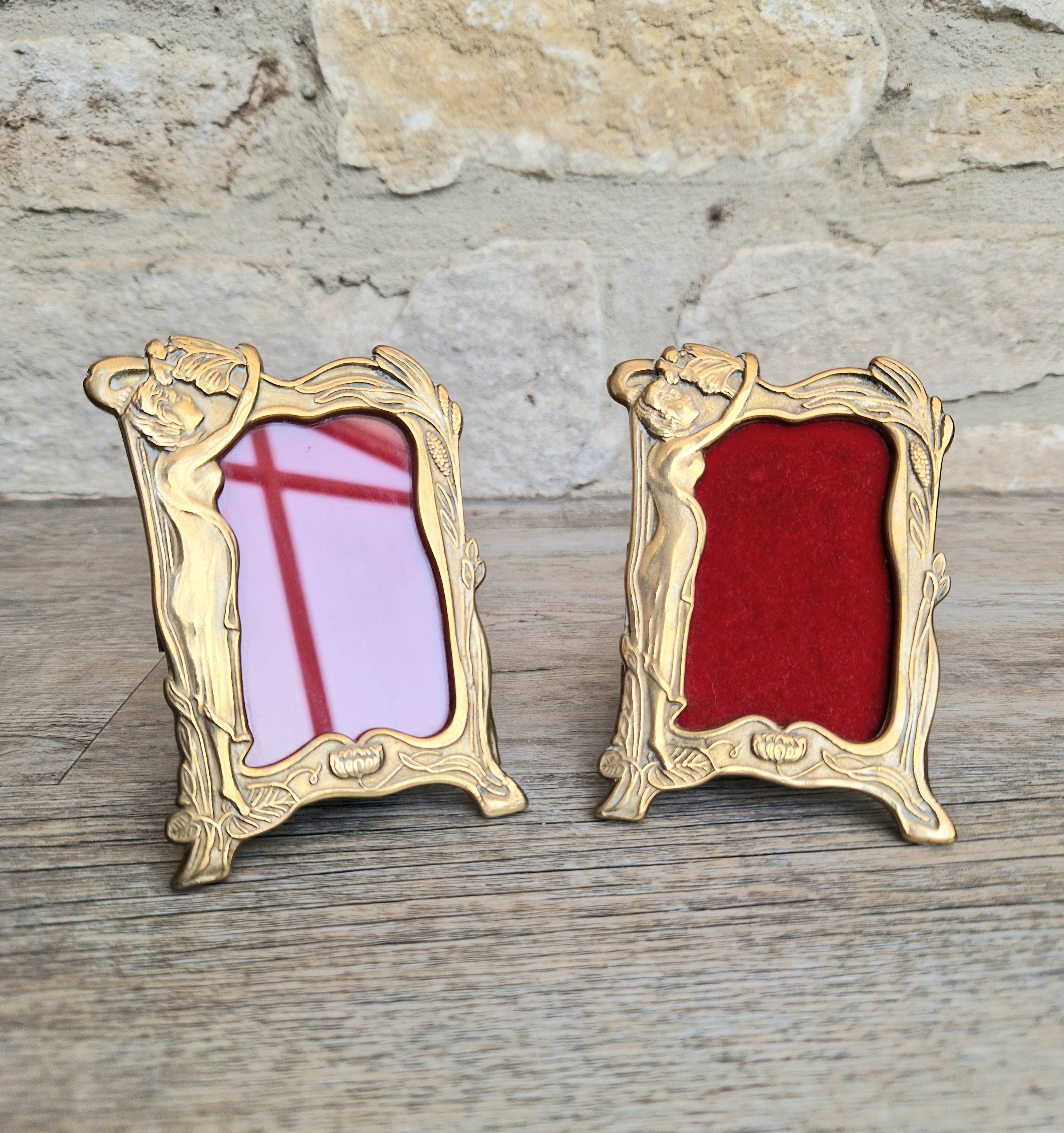 Pair of Art Deco Small Solid Brass Photo Frames