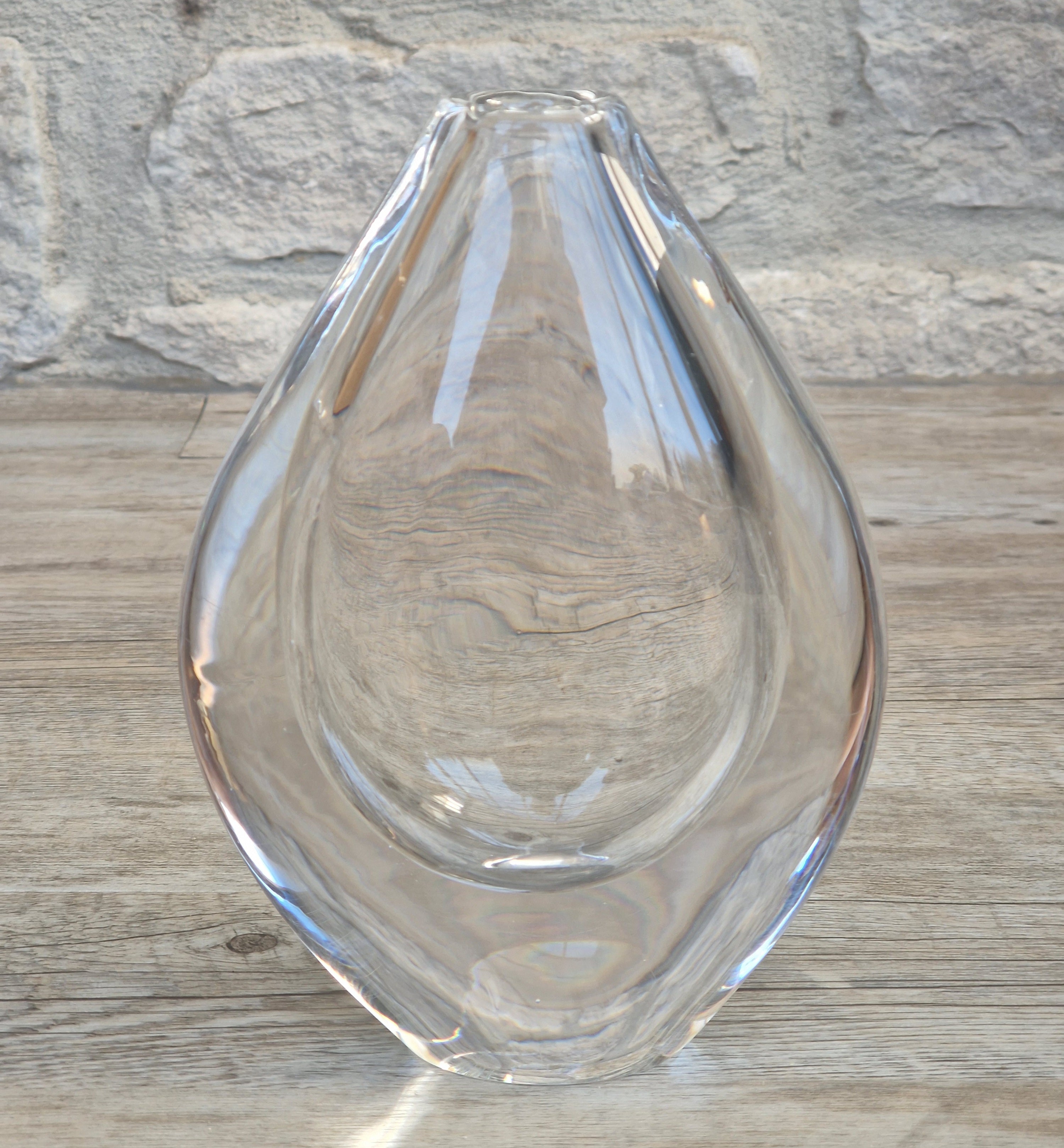 Vintage Orrefors PU3632 Crystal Teardrop Vase Mid Century Swedish Art Glass Sven Palmqvist 16cm