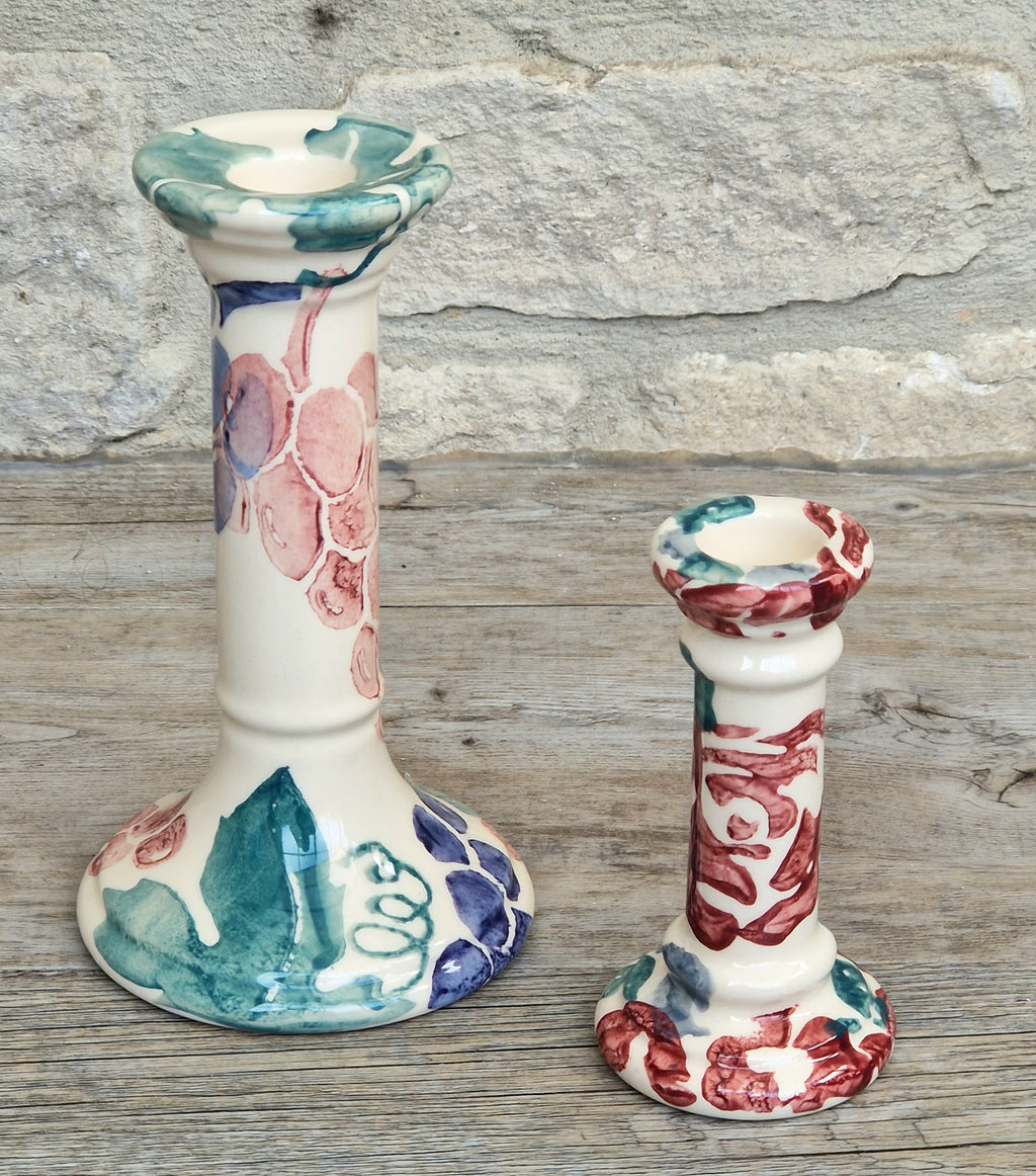 2 x Emma Bridgewater Spongeware Grapes & Roses Candle Sticks Candle Holders Vintage Early
