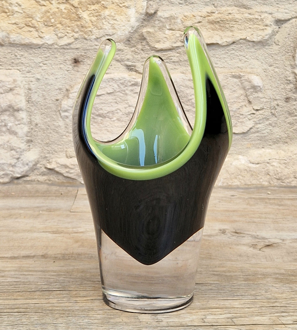 Reijmyre Harlequin Vase Black & Green Signed Paul Kedelv Art Glass, 1958