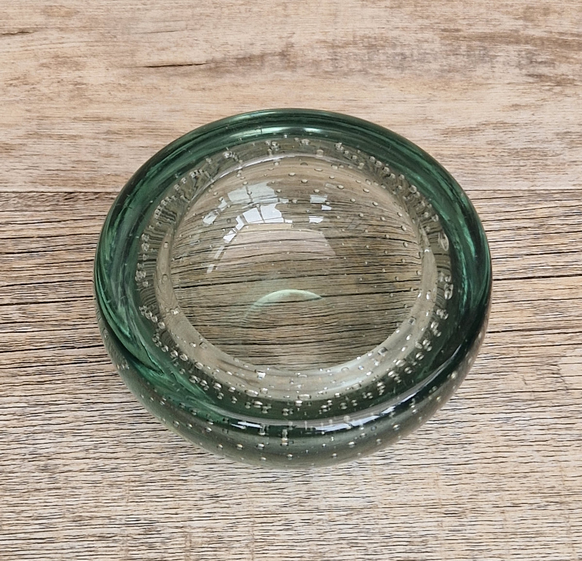 Vintage Whitefriars Sea Green Controlled Bubble Glass Bowl 9099 Mid Century Bullicante Dish