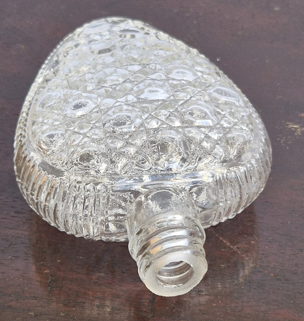 Antique Victorian Pressed Glass Heart Perfume Bottle Pocket Scent Flask Original Cap