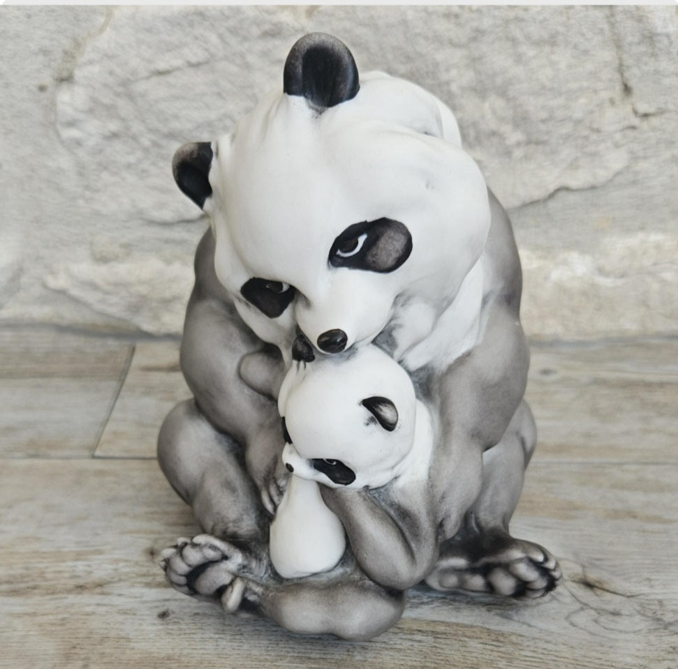 Vintage Panda with Cub Ornament Figure Italy Signed Beautiful Quality Guiseppi Armani Florence
