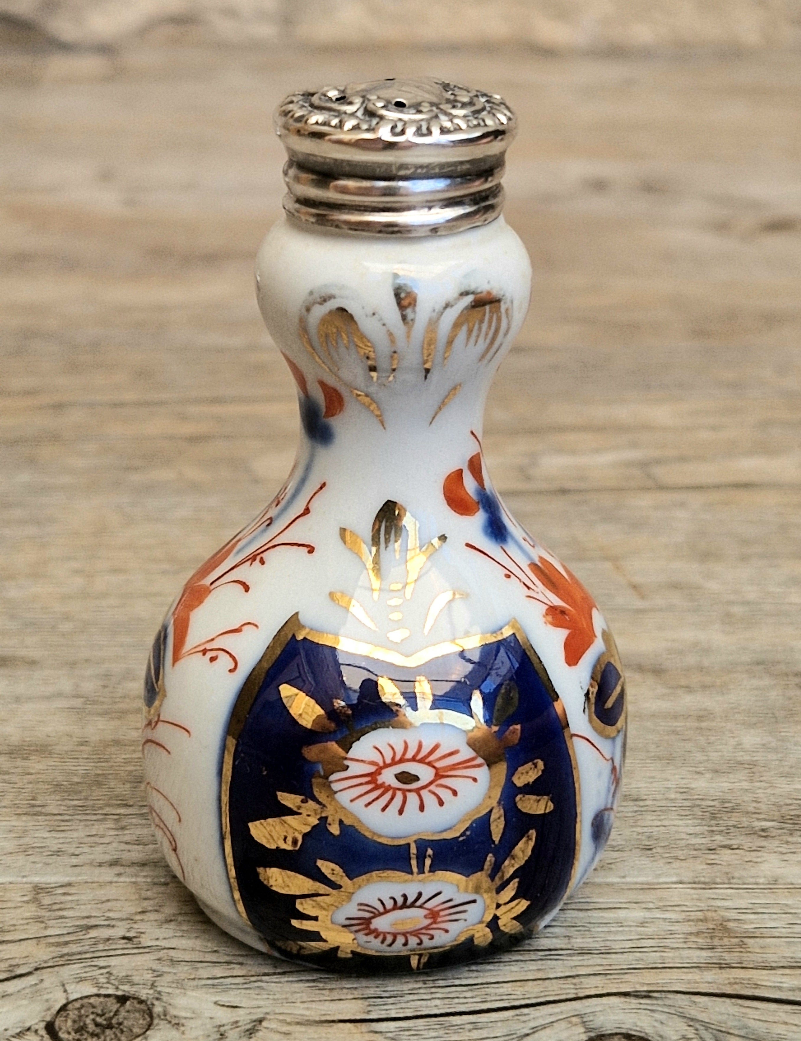 Antique 1904 London Sterling Silver Imari Cruet Set Salt Pepper Mustard Pot Victorian Condiment