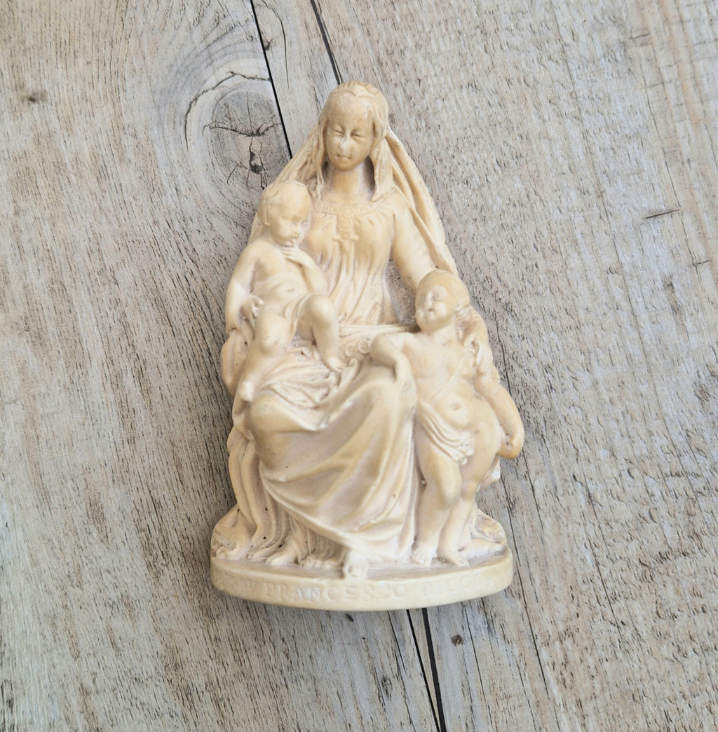 19th Century Antique Meerschaum Figurine Madonna & Child, St John Cherub. Hand-Carved Italian Grand Tour.