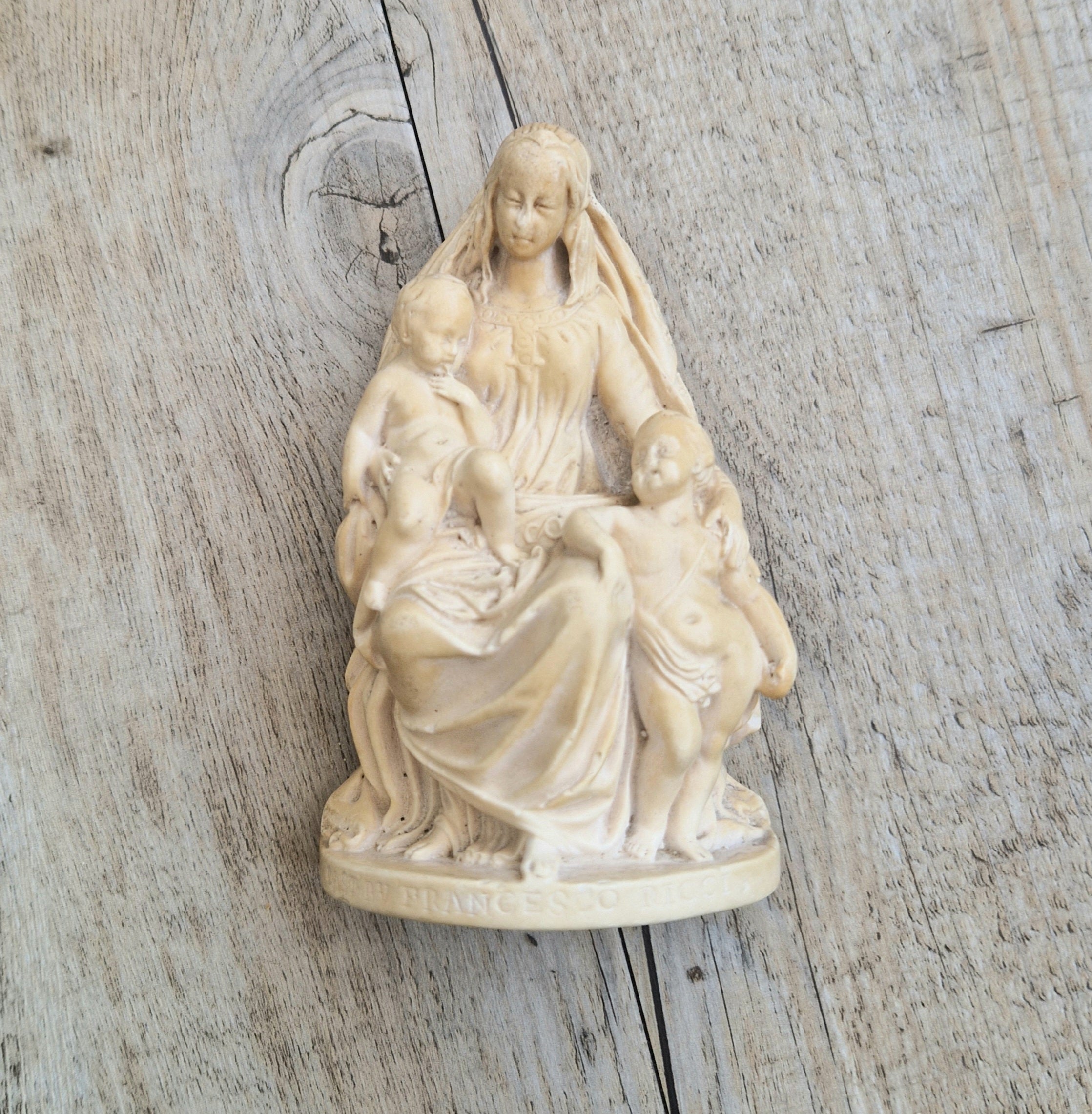 19th Century Antique Meerschaum Figurine Madonna & Child, St John Cherub. Hand-Carved Italian Grand Tour.