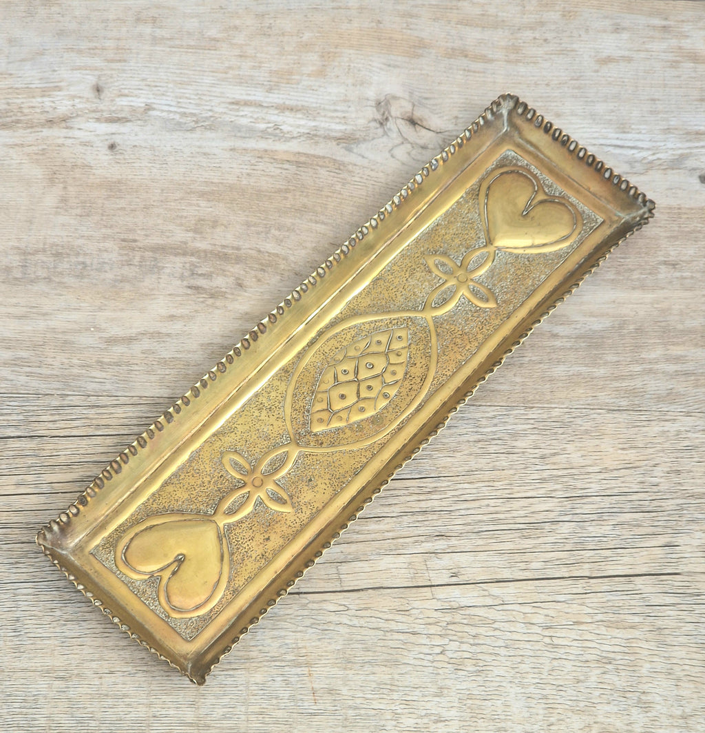 Antique Glasgow School Brass Pen Tray Margaret Gilmour Style Arts & Crafts Art Nouveau Tray