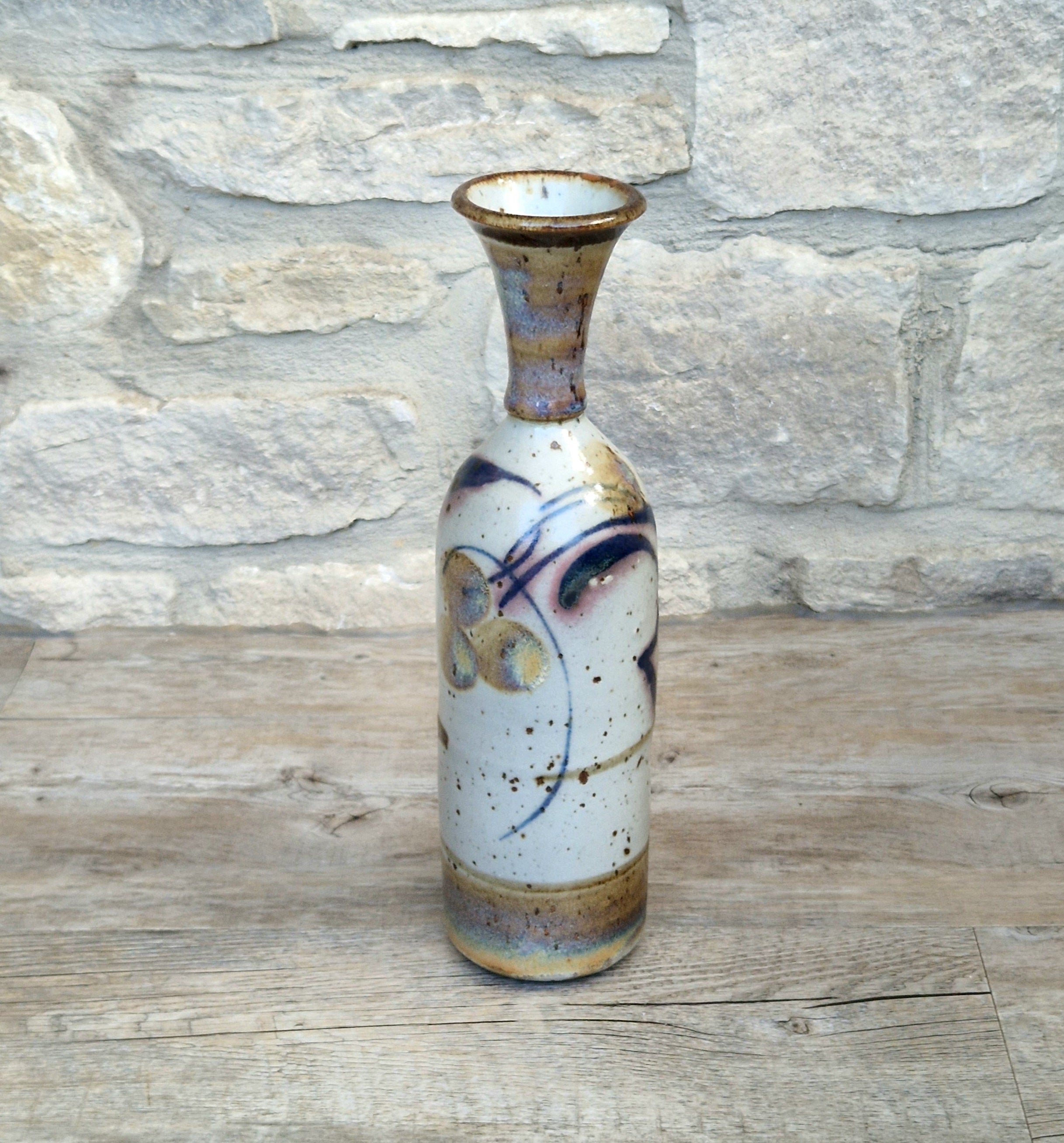 Vintage Oldrich Asenbryl Sarn Pottery 28cm Stoneware Bottle Vase Welsh Studio Ceramic 1970s