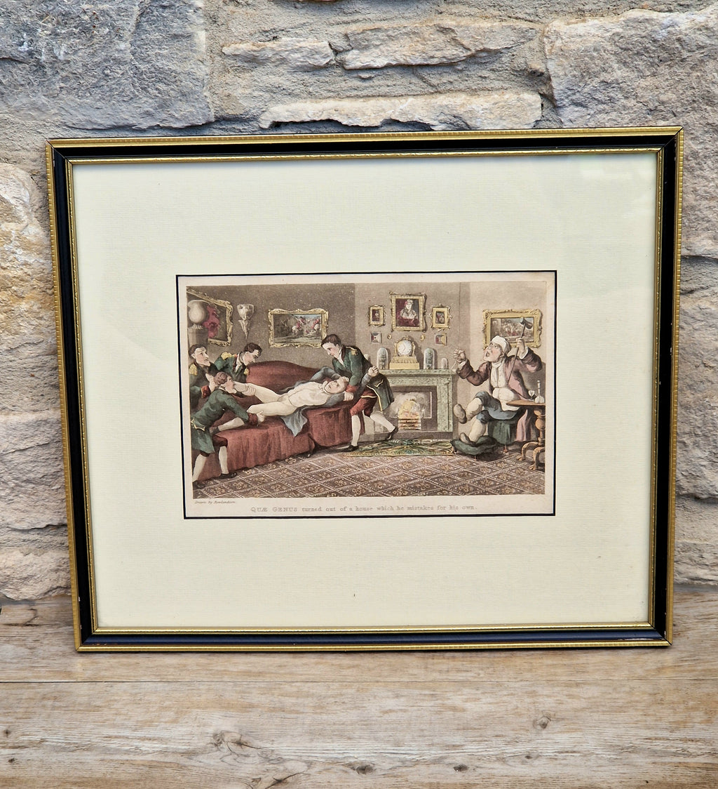 Thomas Rowlandson Lithograph Print 'Quae Genus turned out of a house which he mistakes for his own' Framed Wall Art