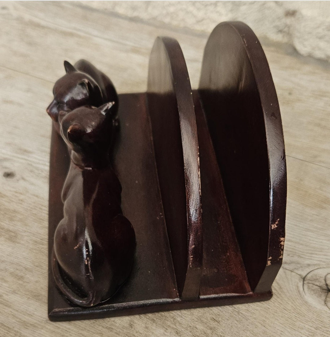 Cat Letter Rack Resin Vintage Heavy Unusual Two Cats Desk Organizer Decorative Mail Holder