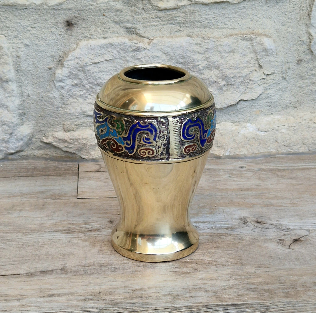 Chinese Late Qing Champleve Enamelled Bronze Small Vase 19th Century Antique