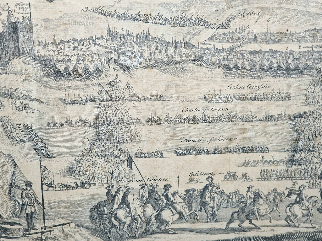 1742 Prague Siege Antique Copperplate Engraving John Bickham Military Battle Map Satire Print Framed